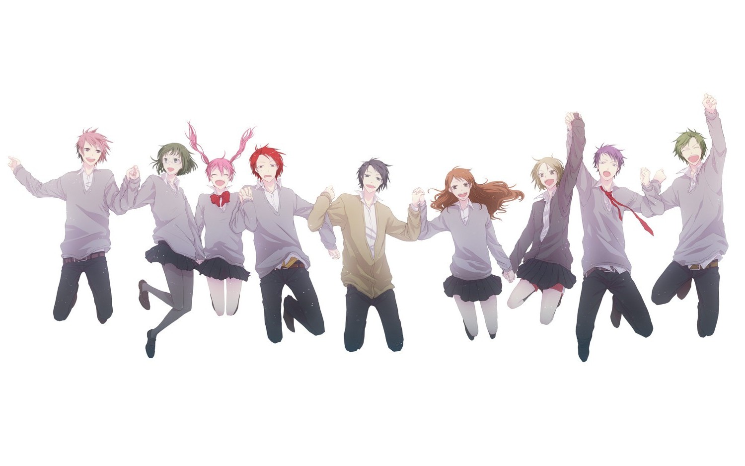 Group of friends from Horimiya jumping together HD Wallpaper