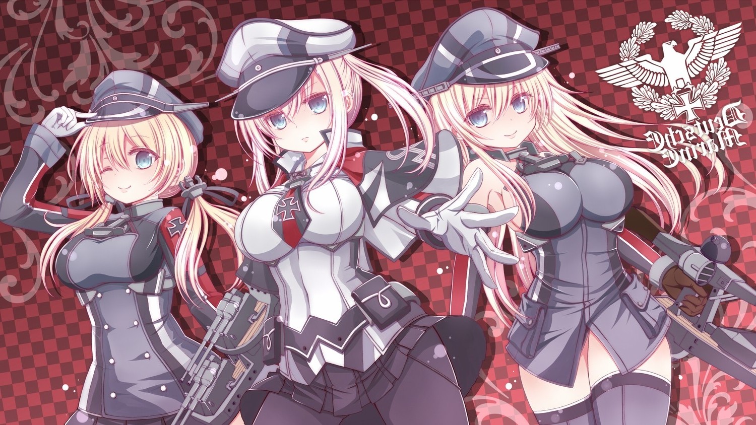 Anime girls in military uniforms with guns HD Wallpaper