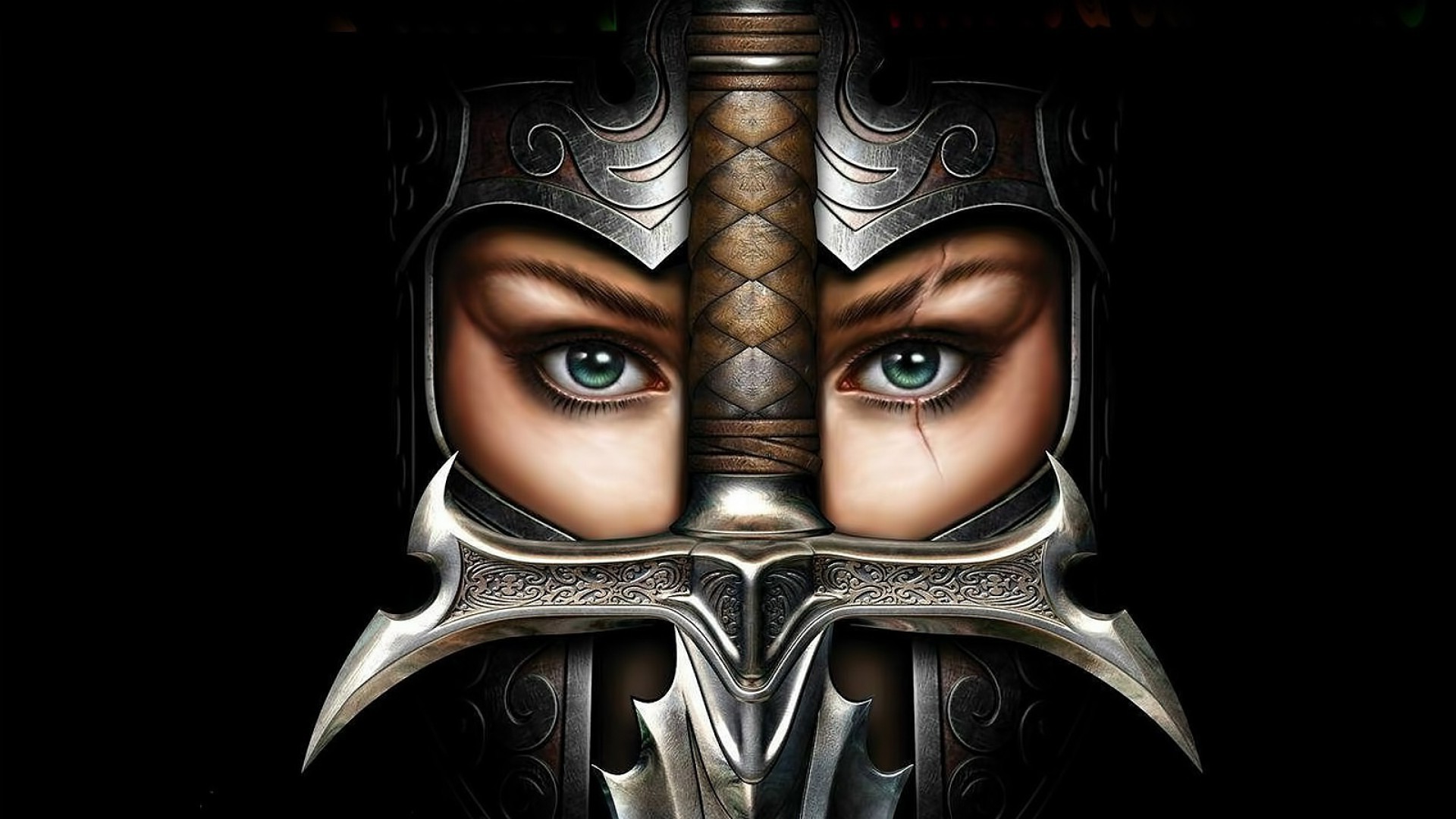 Intense Warrior Woman with Sword and Armor HD Wallpaper