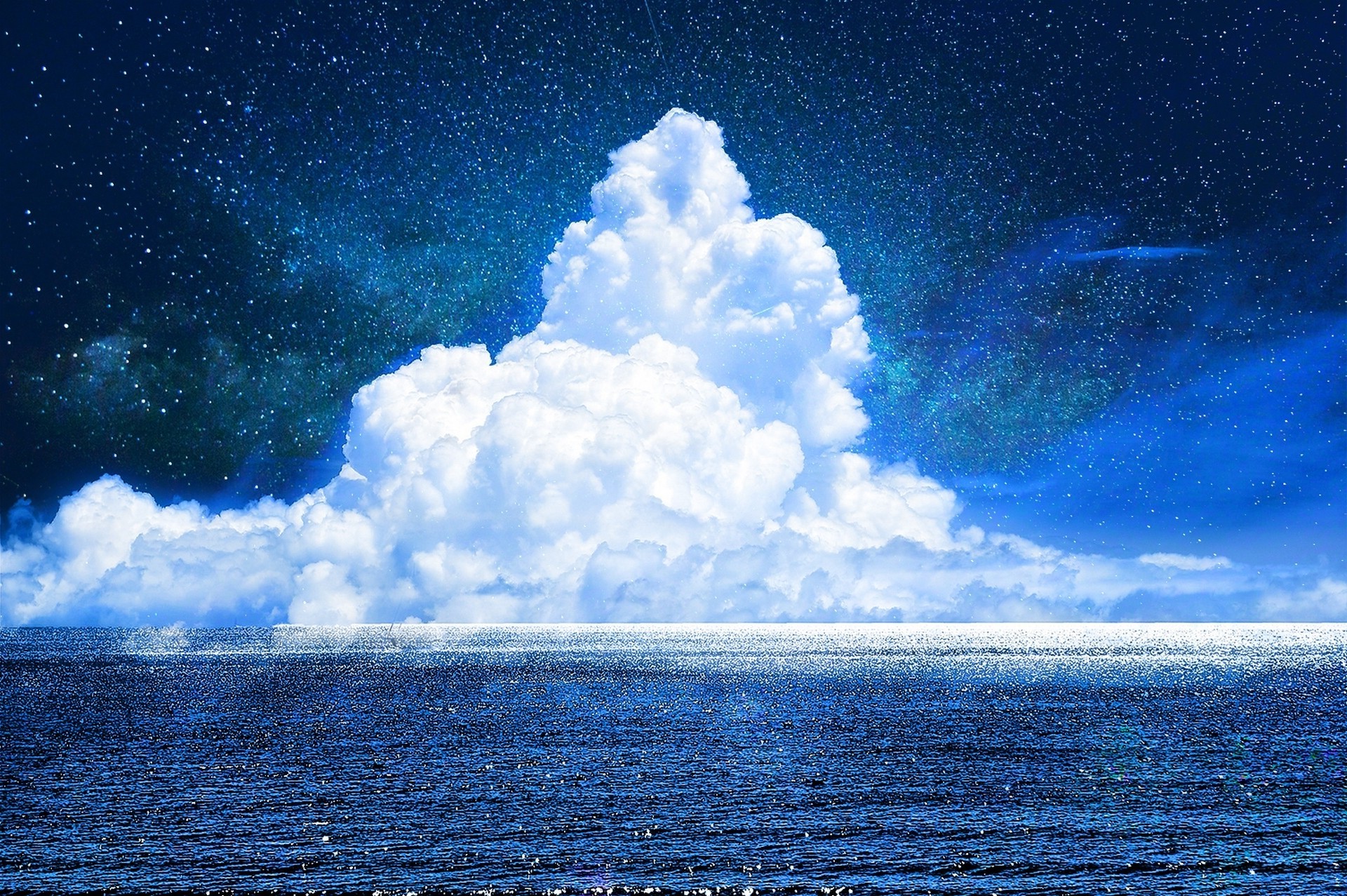 Fantasy art of clouds over the sea at night HD Wallpaper