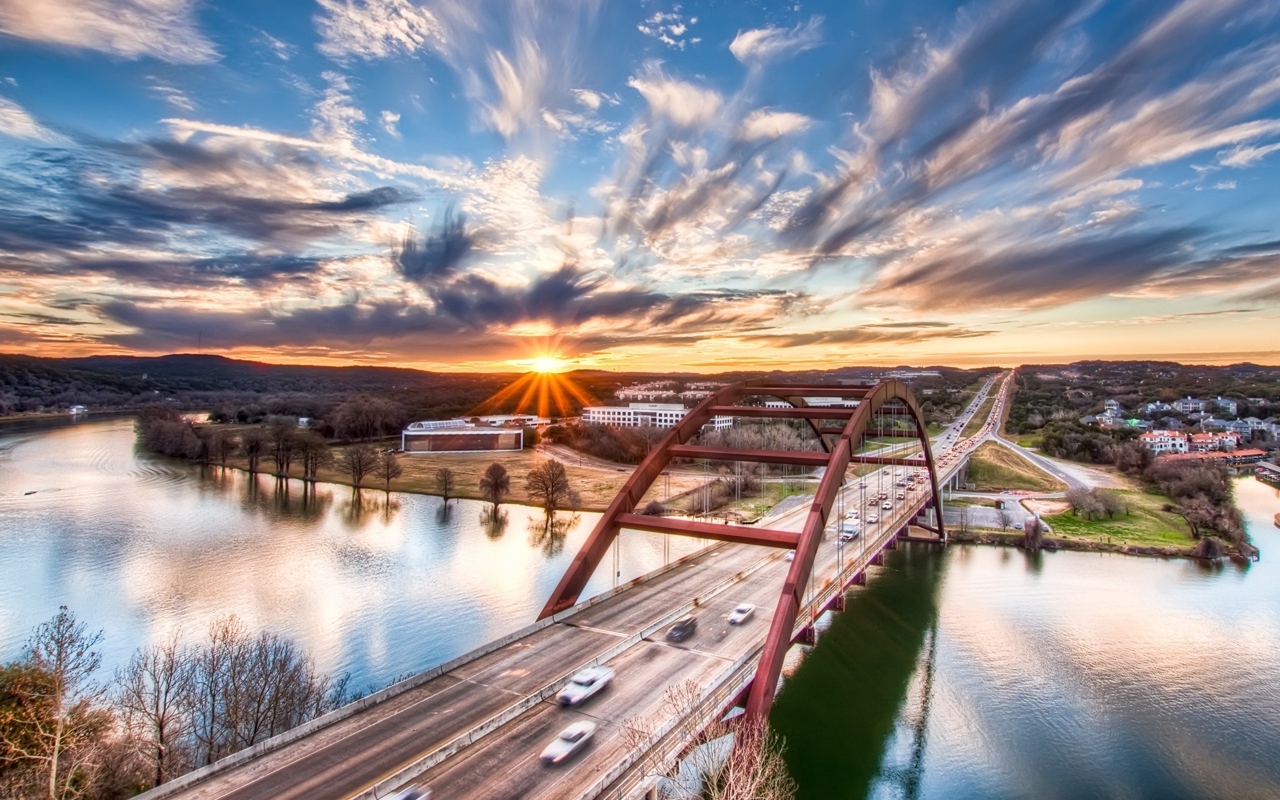 Sunset over Pennybacker Bridge in Austin, Texas HD Wallpaper