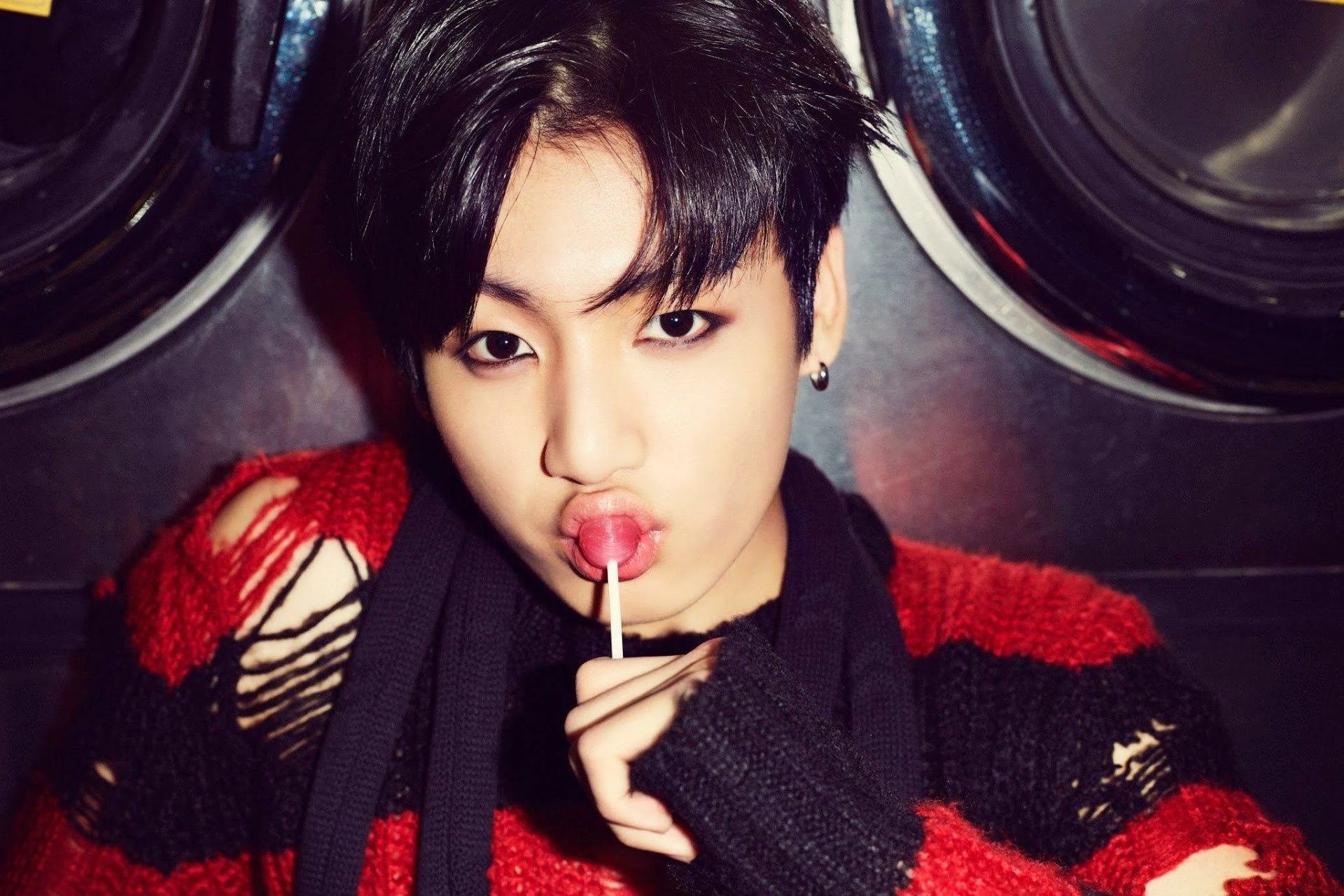 Jungkook from BTS with a lollipop HD Wallpaper