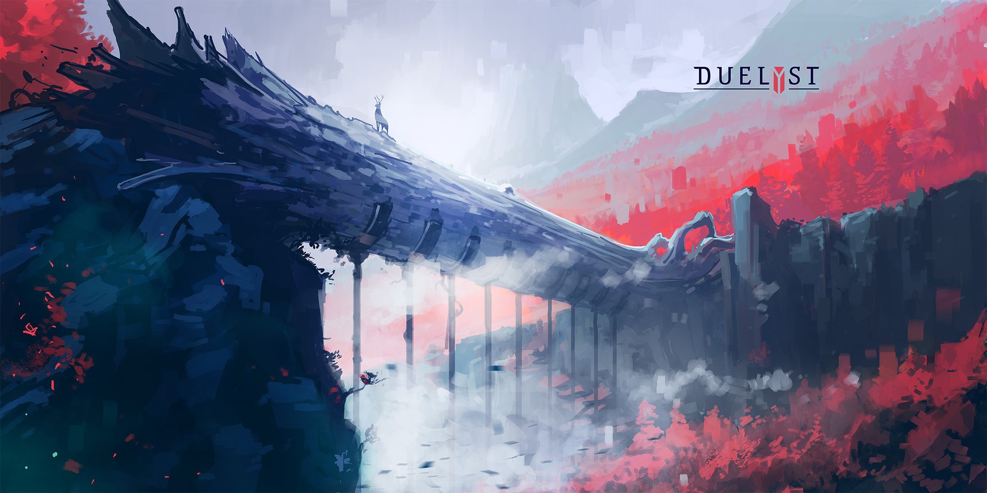 Duelyst artwork with a deer on a bridge HD Wallpaper