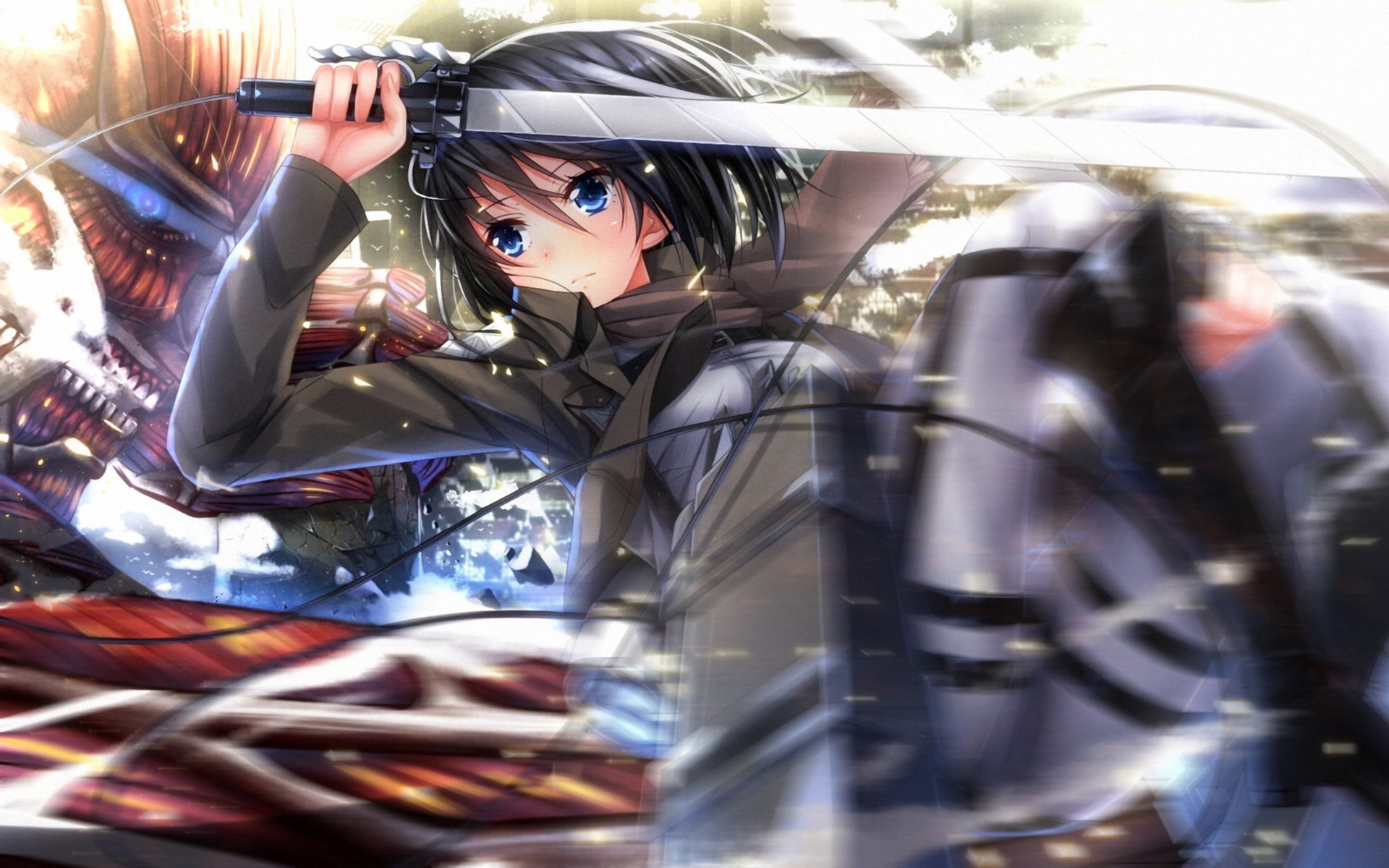 Mikasa Ackerman from Attack on Titan fighting a Titan HD Wallpaper