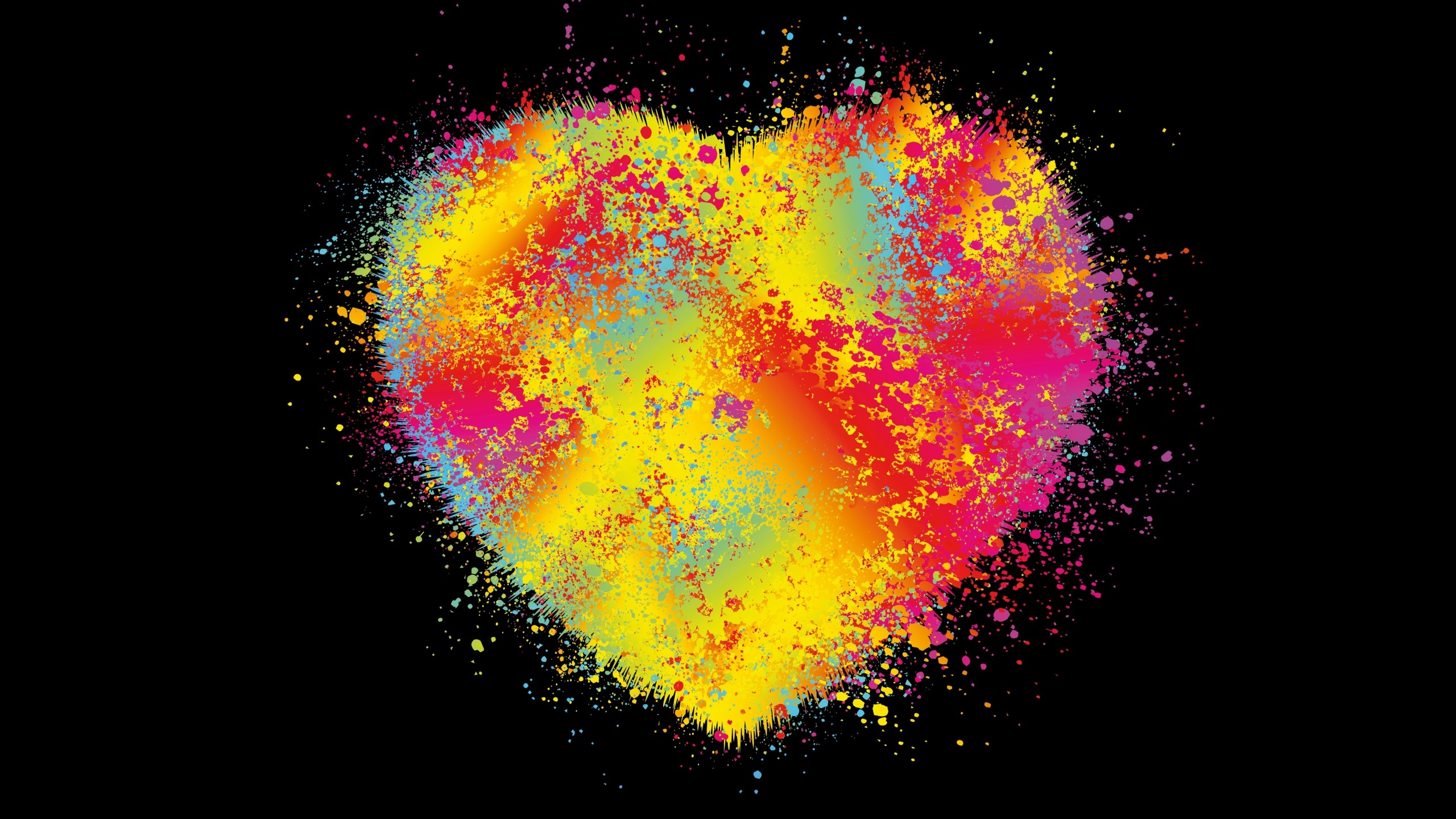 Colorful paint splatter heart on black background HD Wallpaper