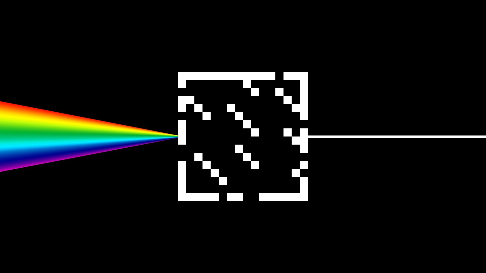 Prism refracting rainbow light into a pixelated cube HD Wallpaper