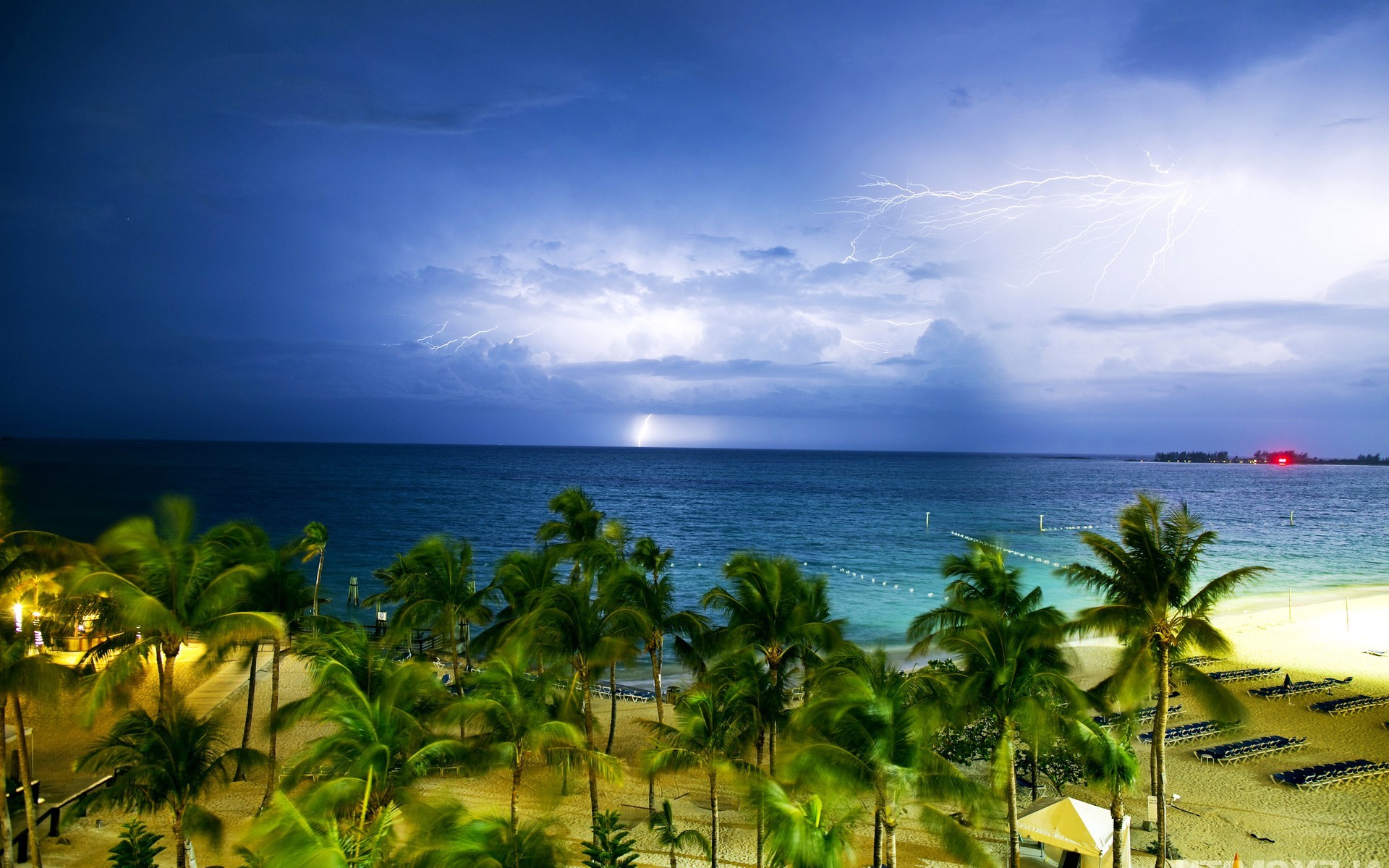 Lightning Storm Over Bahamas Tropical Beach HD Wallpaper