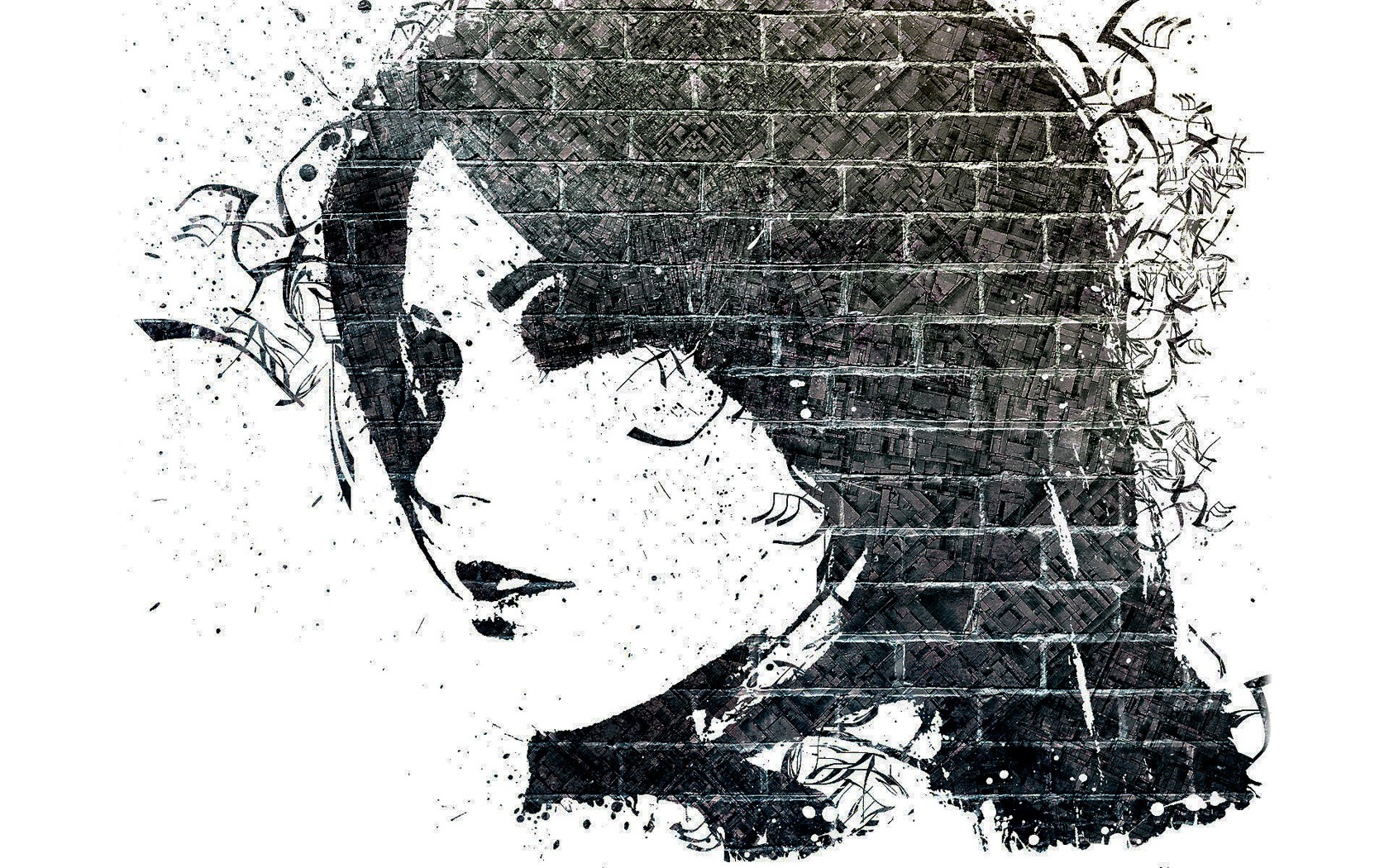 Graffiti artwork of a woman's face on bricks HD Wallpaper