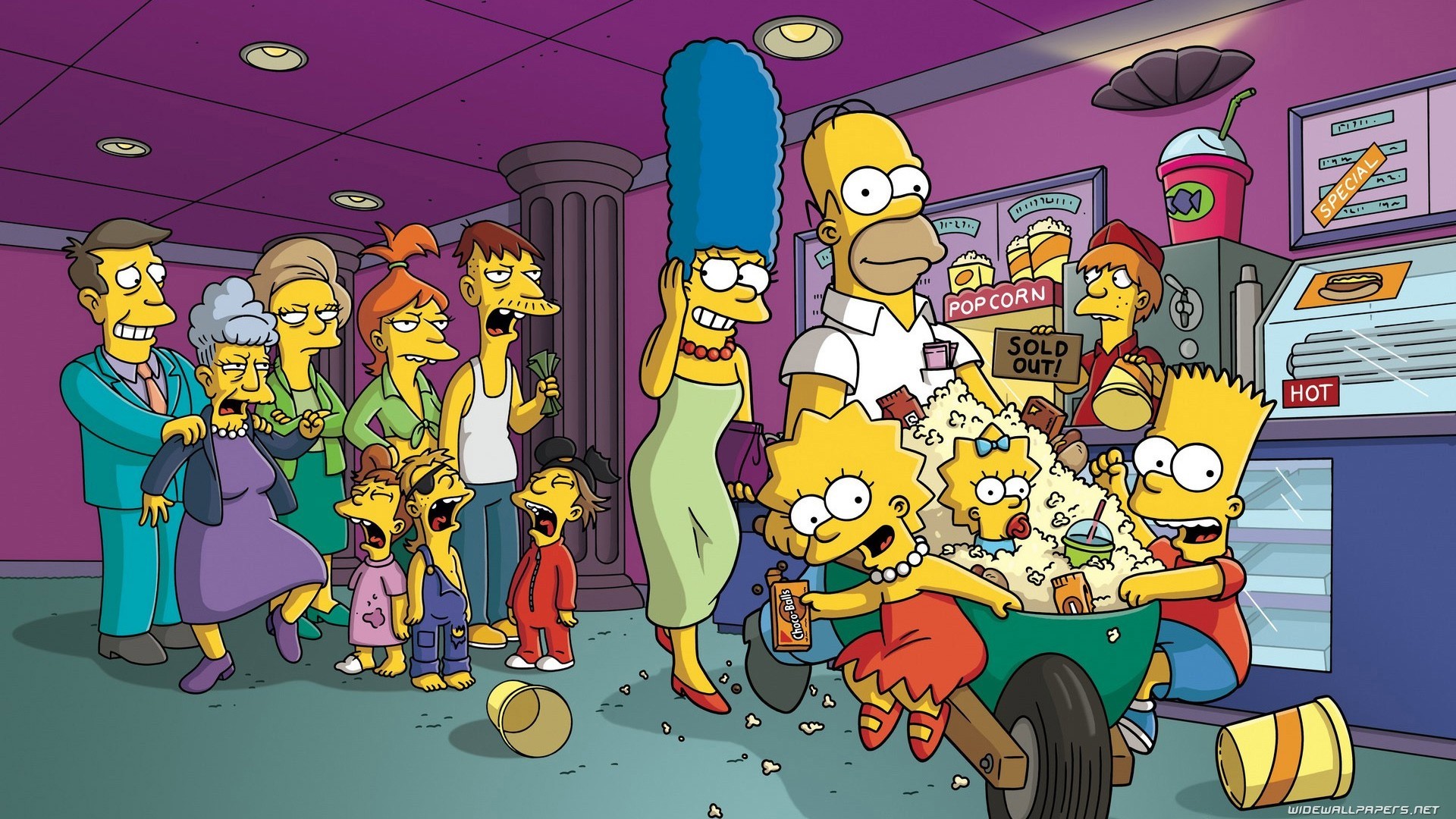 The Simpsons family at a movie theater concession stand HD Wallpaper