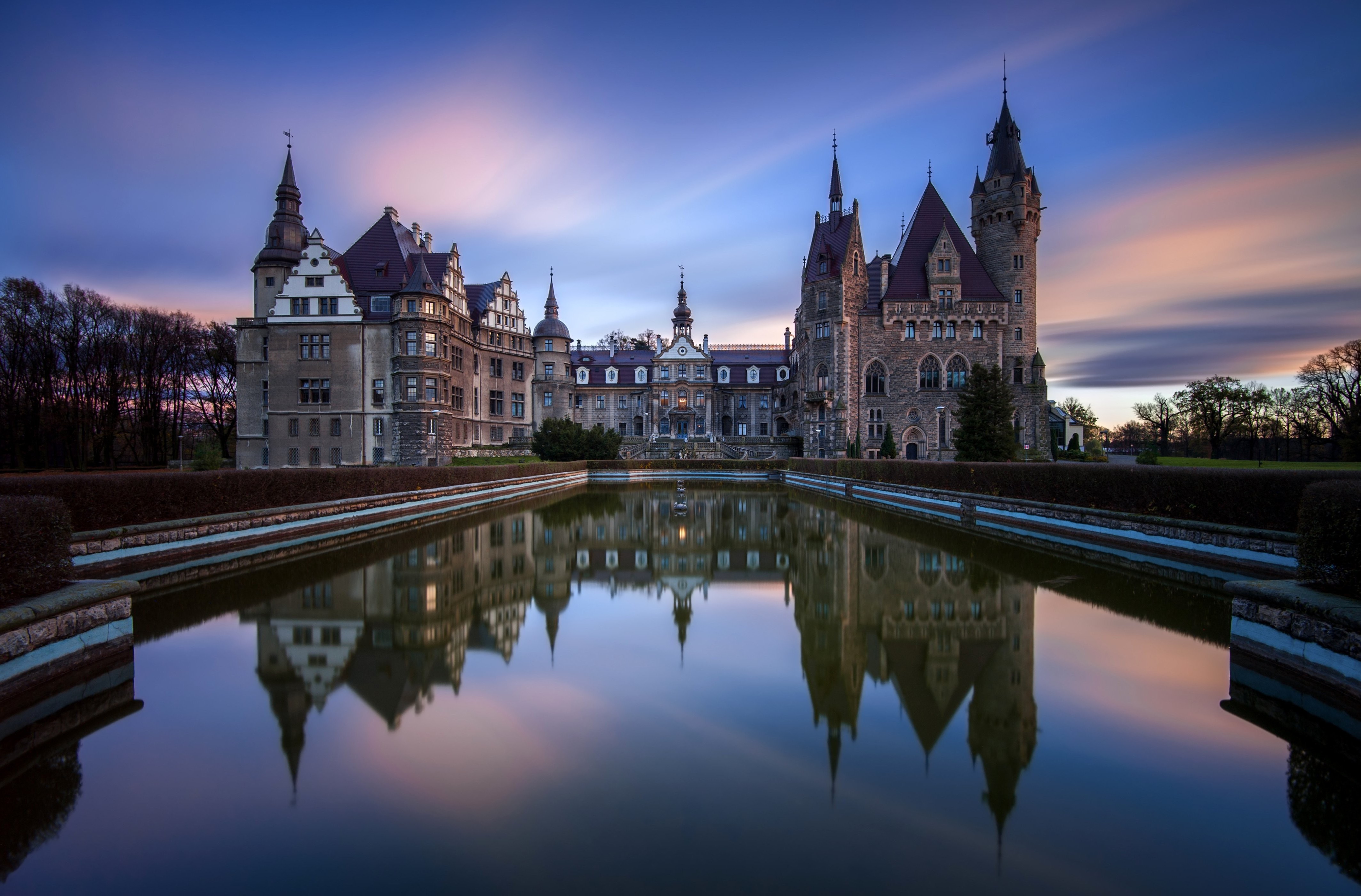 Poland Castle at Sunset with Water Reflection HD Wallpaper