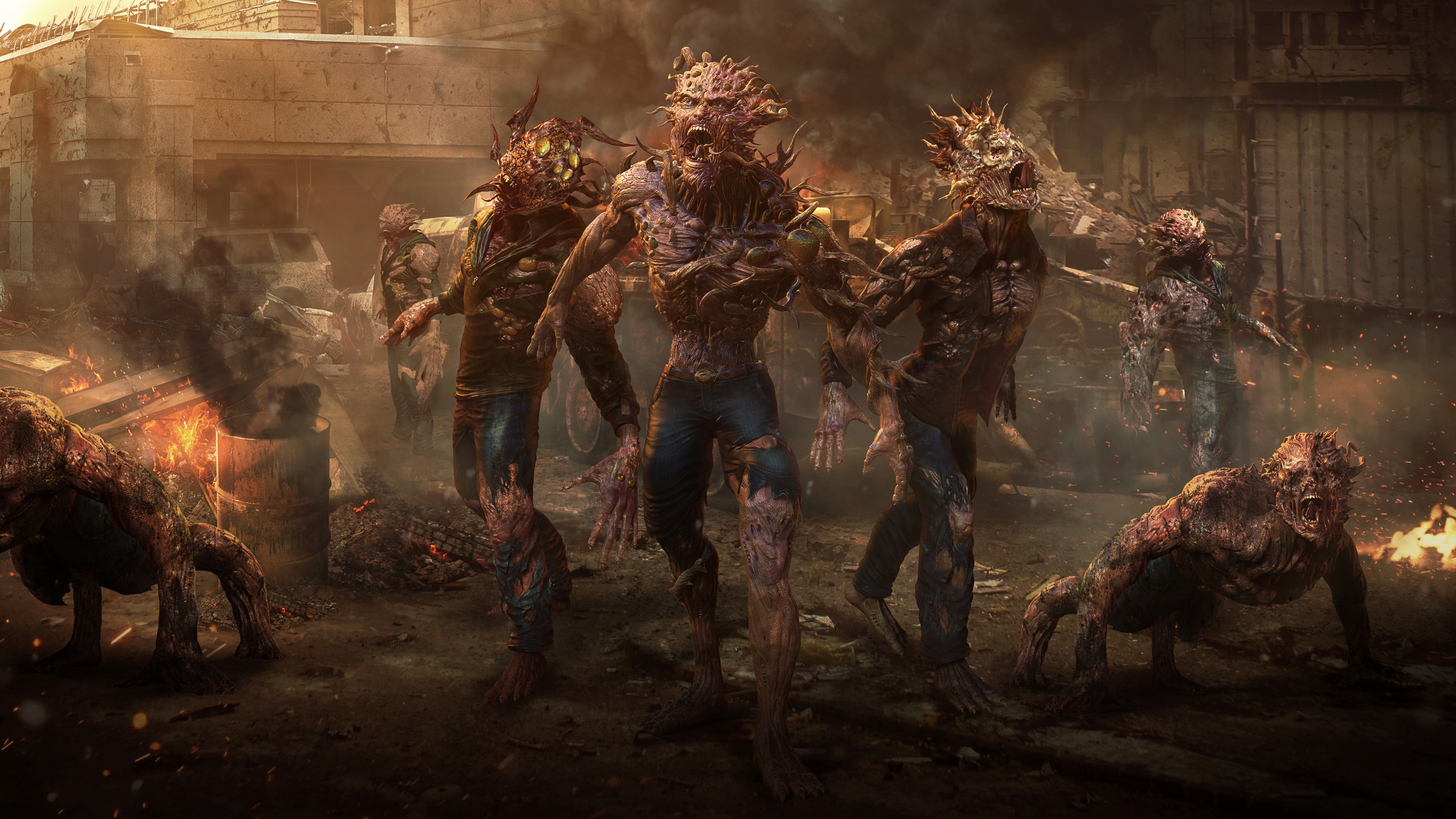 Horror creatures in a post-apocalyptic city HD Wallpaper