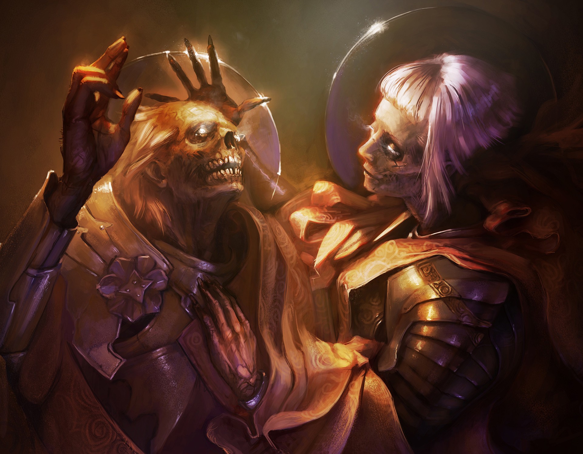 Two skeletal figures in armor with halos HD Wallpaper