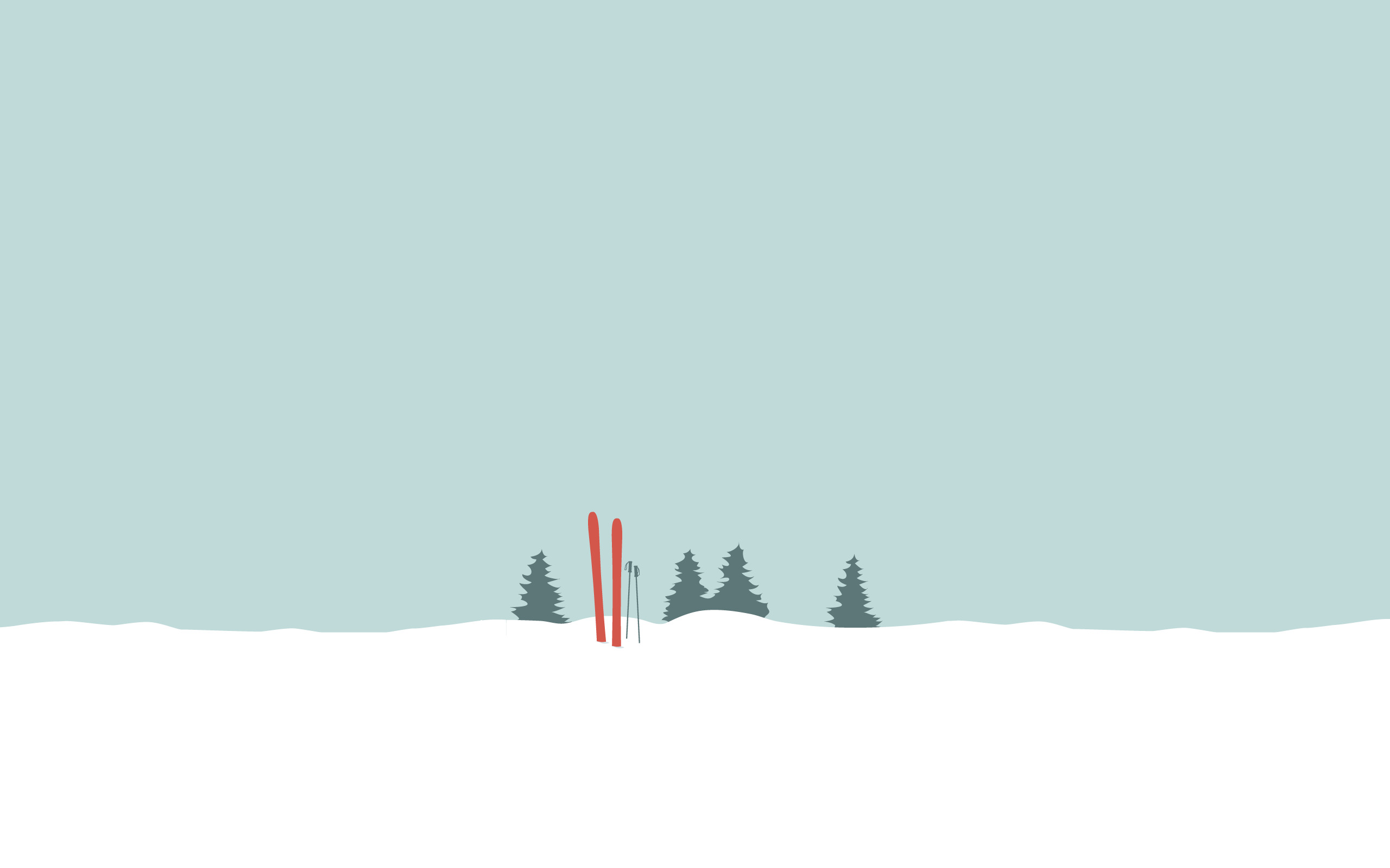 Minimalist winter landscape with skis and pine trees HD Wallpaper