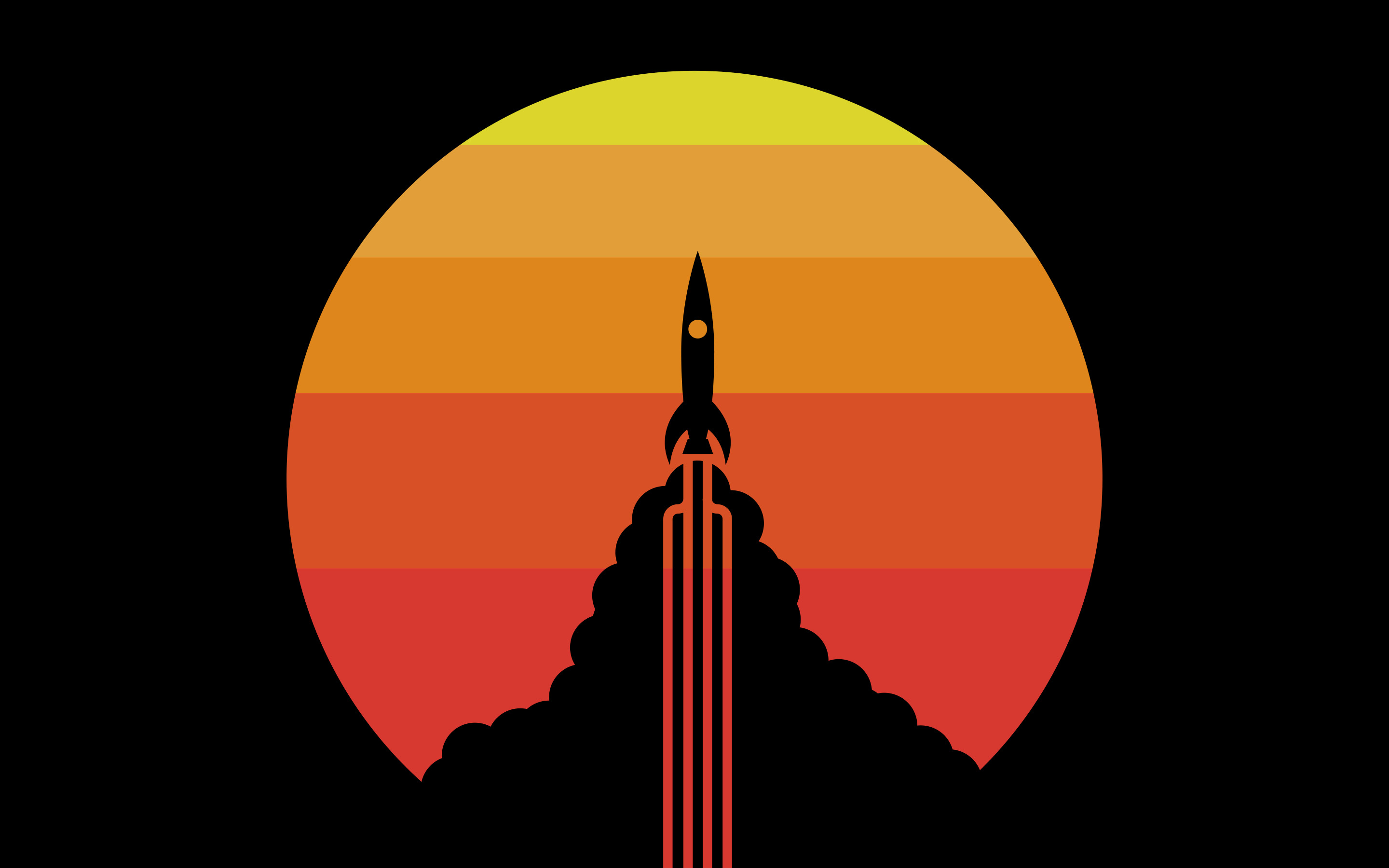 Minimalist rocket launch against a striped sunset HD Wallpaper