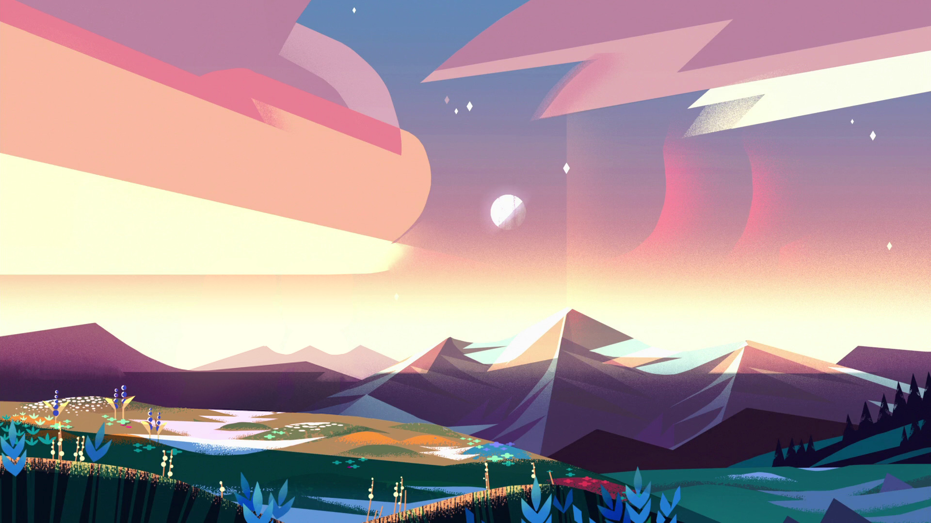 Steven Universe landscape with mountains and clouds HD Wallpaper