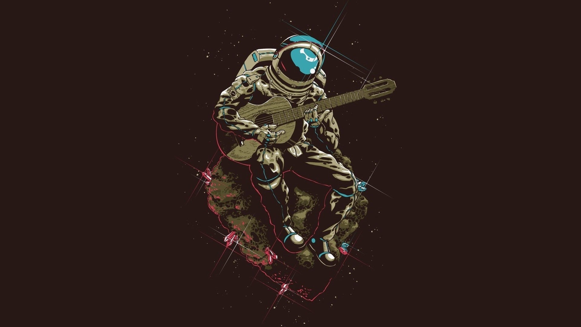 Astronaut playing guitar on an asteroid HD Wallpaper