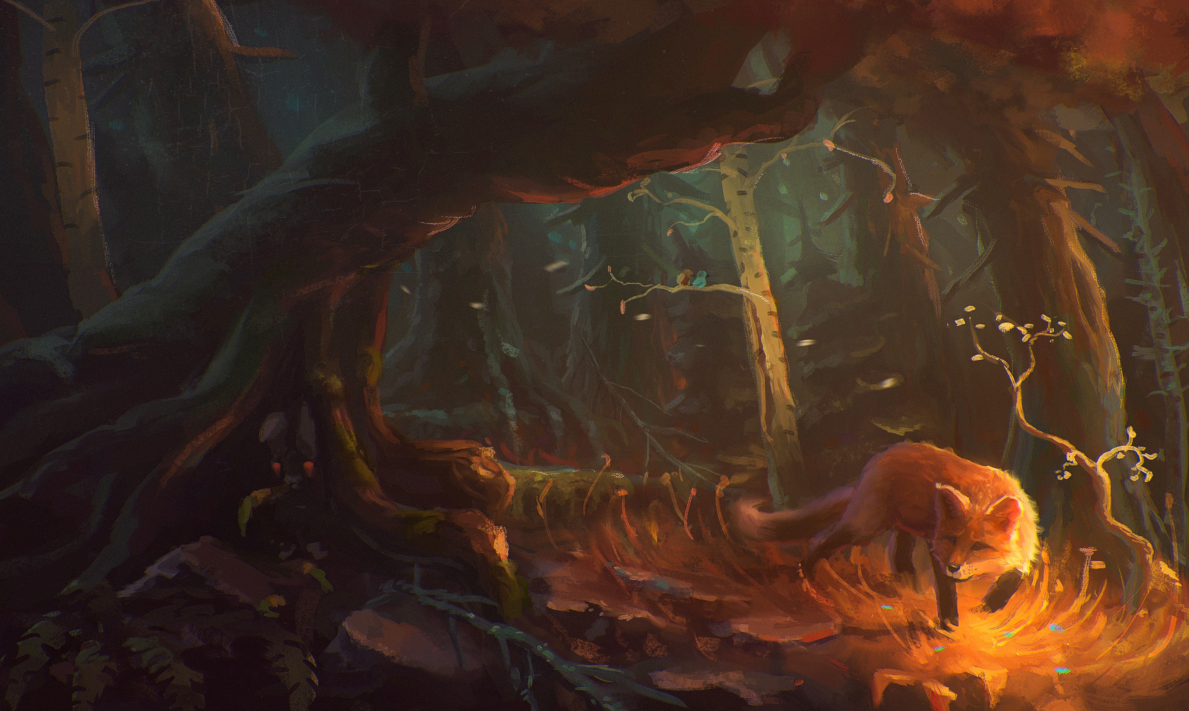 Mystical Fox in Enchanted Forest HD Wallpaper