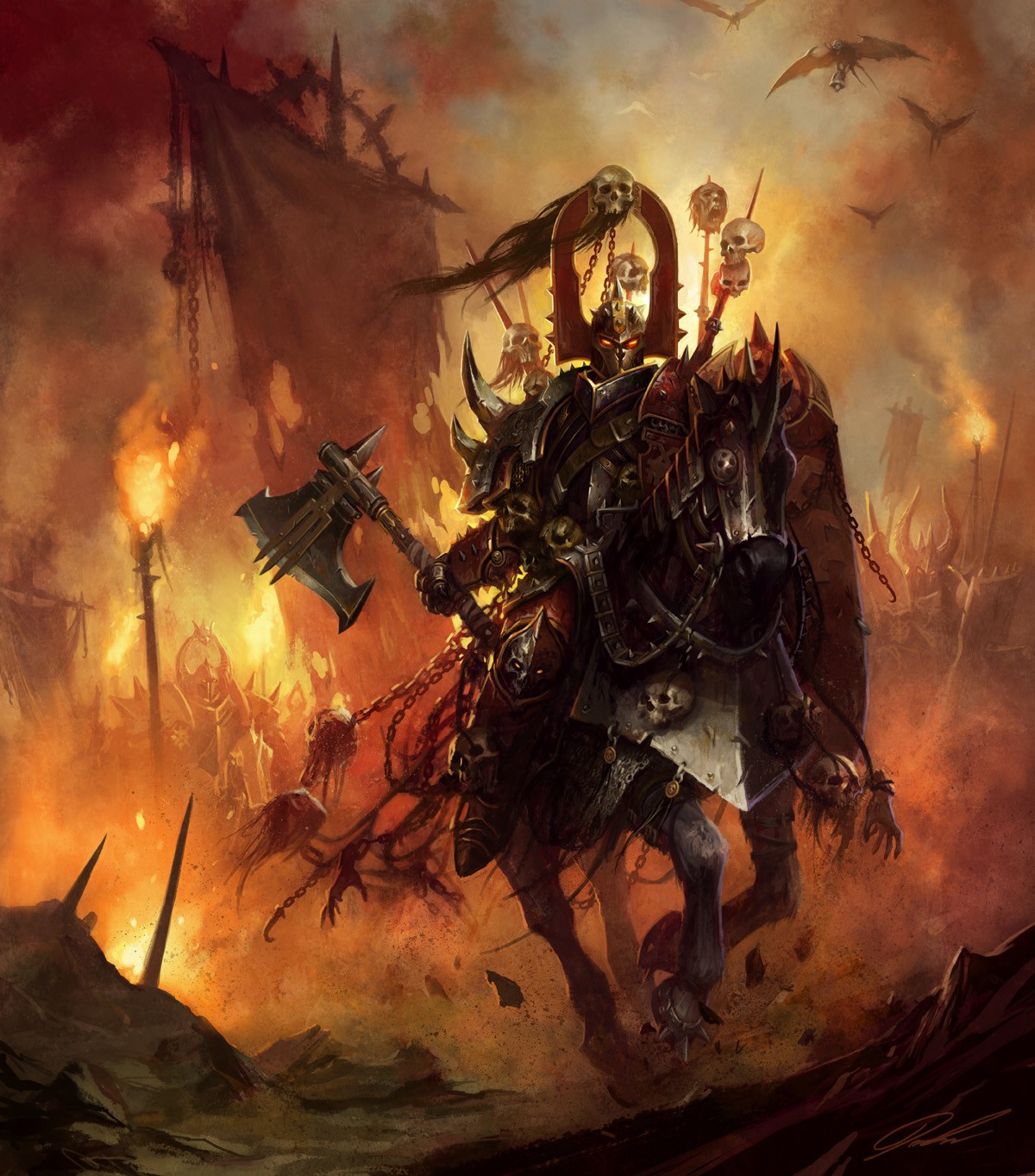 Chaos Lord on a Horse from Warhammer 40,000 HD Wallpaper