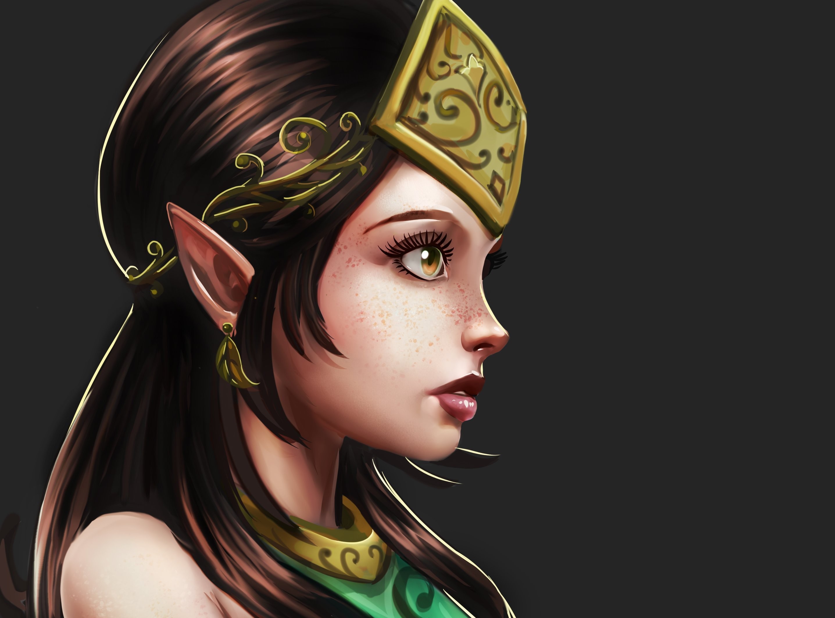 Fantasy elf girl with golden headdress HD Wallpaper