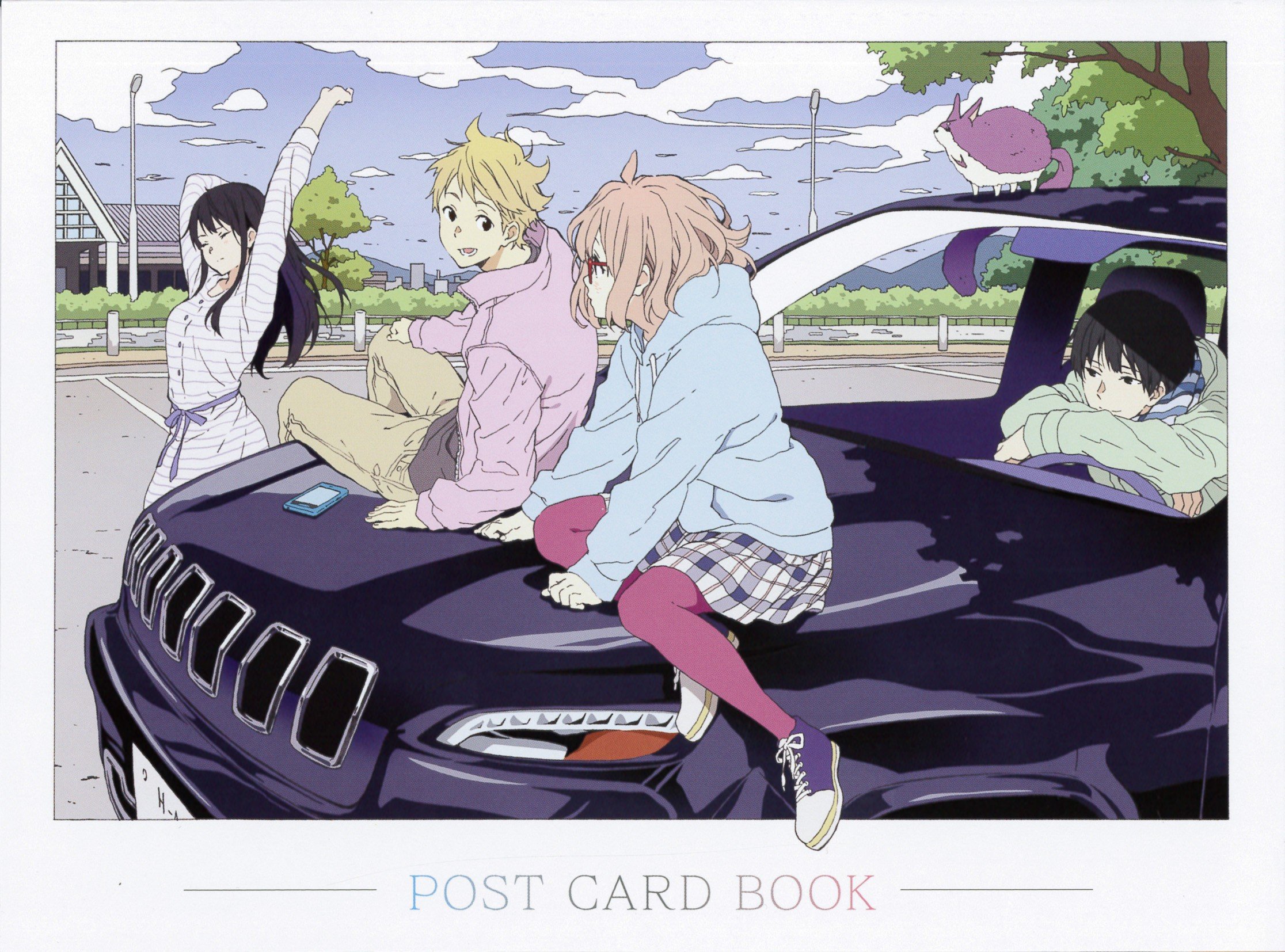 Kyoukai no Kanata characters on a car HD Wallpaper