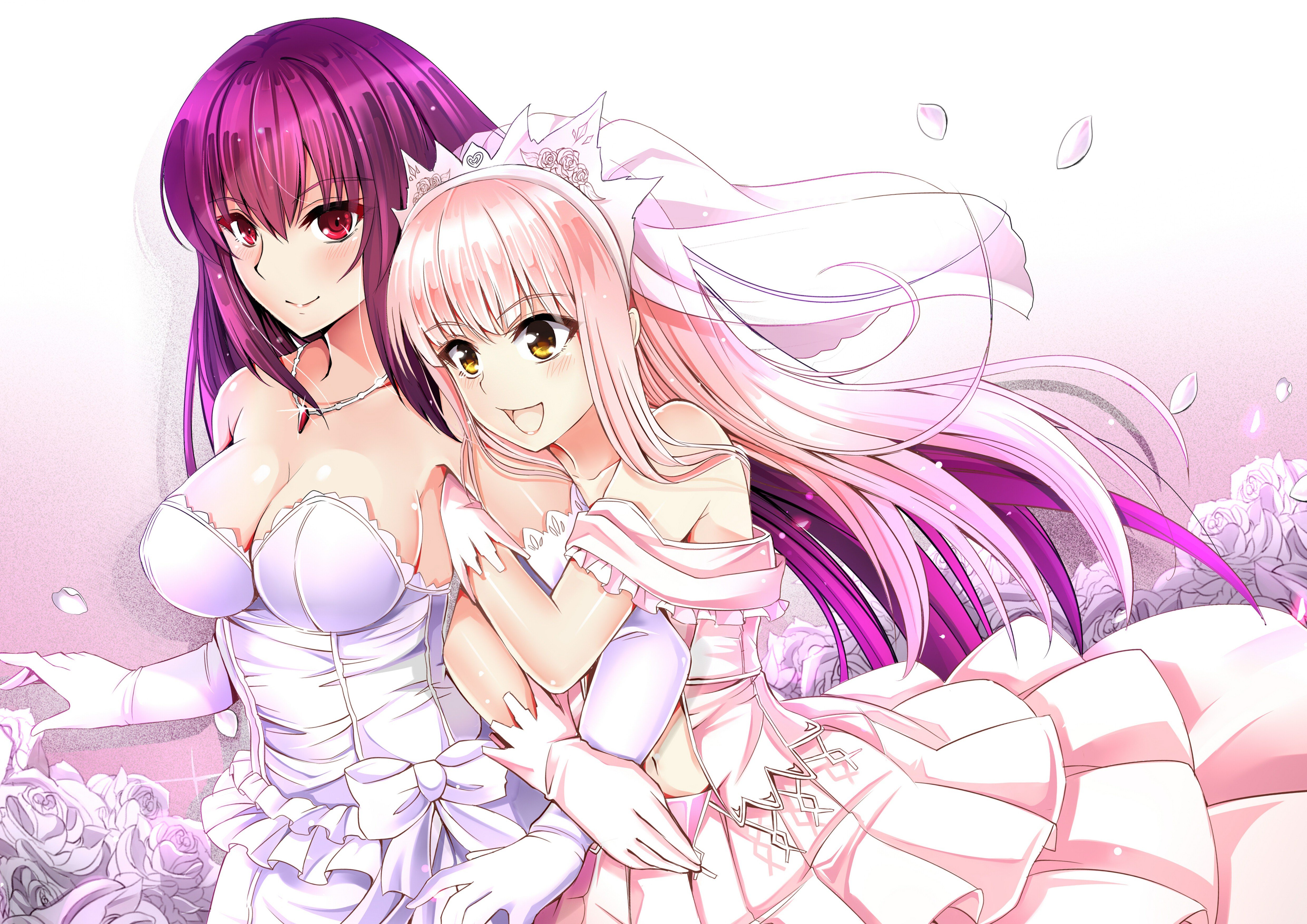 Medb and Scathach from Fate/Grand Order in wedding dresses HD Wallpaper