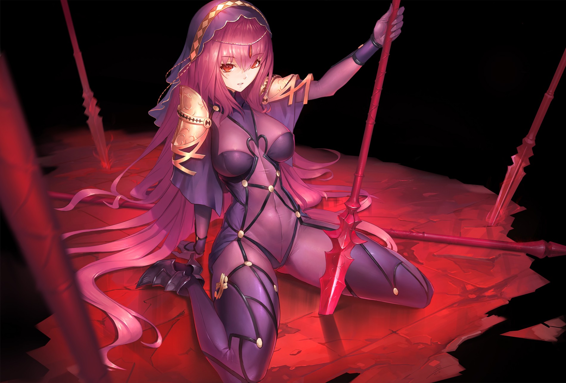 Scathach from Fate/Grand Order with spear HD Wallpaper