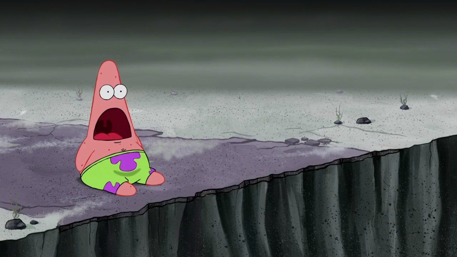 Patrick Star on the edge of a cliff HD Wallpaper