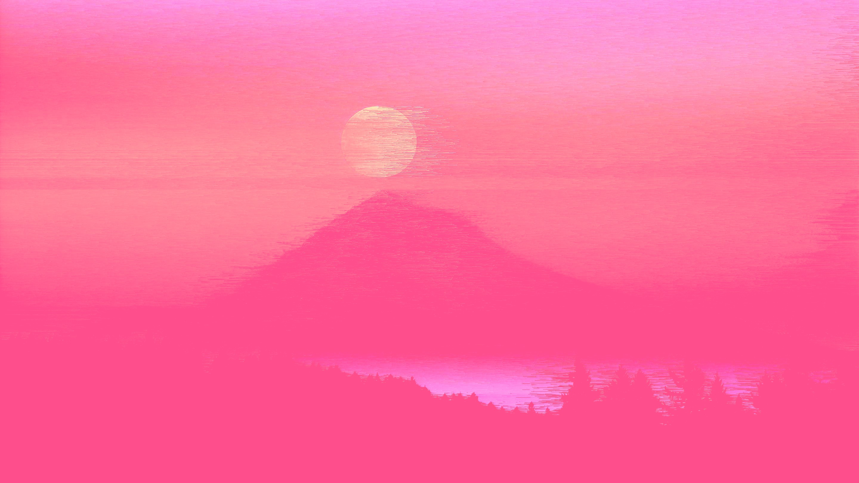 Neon aesthetic sunset over a mountain HD Wallpaper