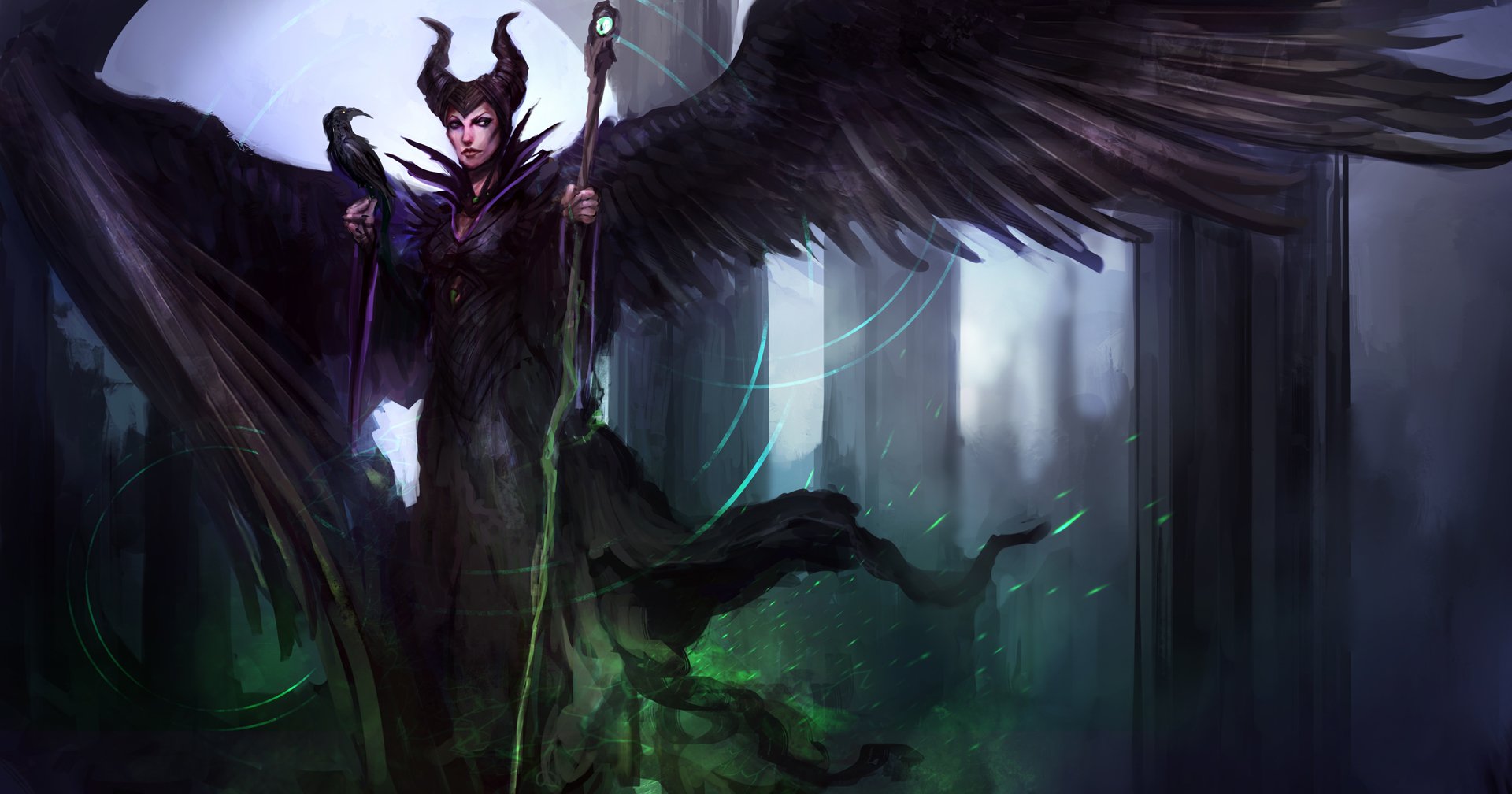 Maleficent with Raven from Sleeping Beauty HD Wallpaper