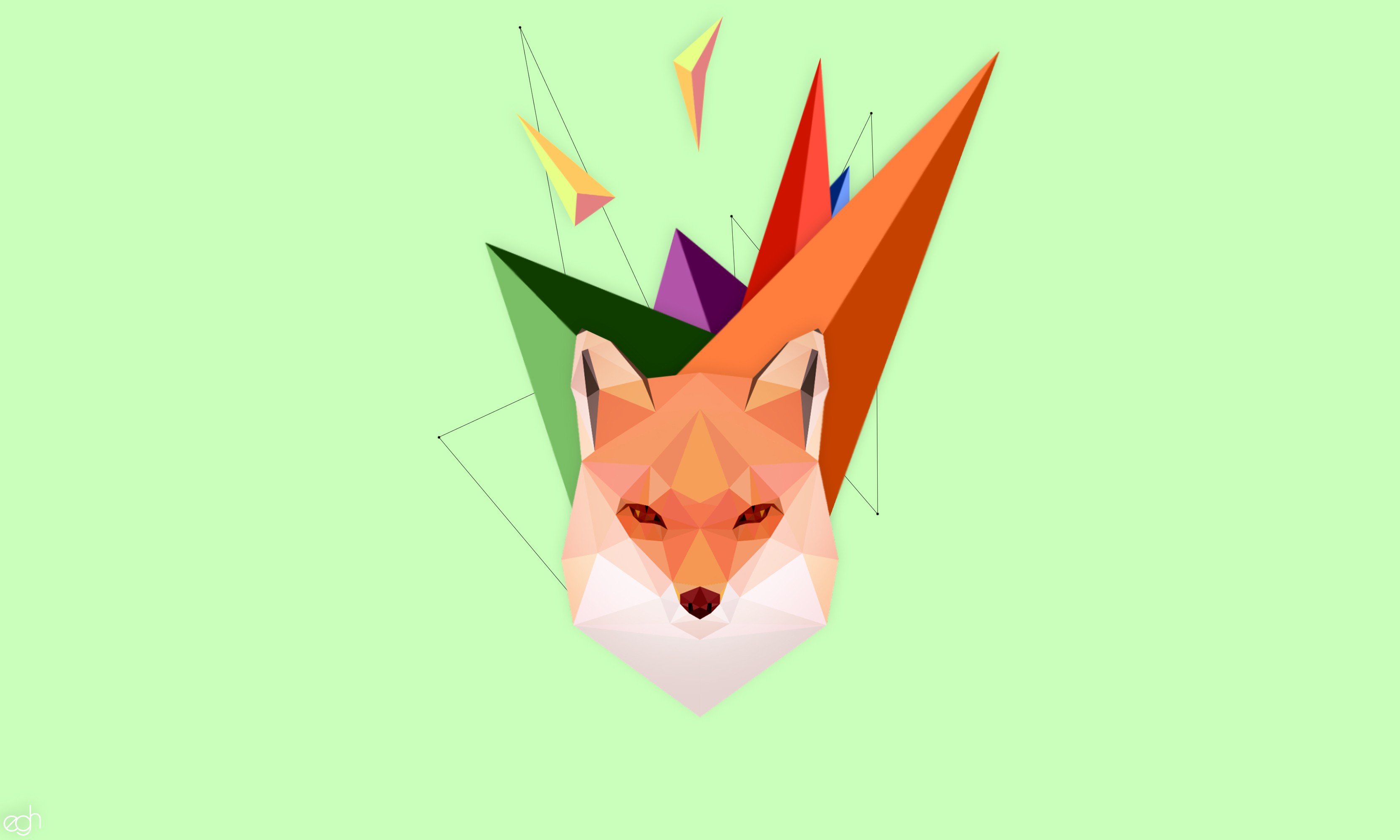 Geometric Fox with Abstract Shapes HD Wallpaper