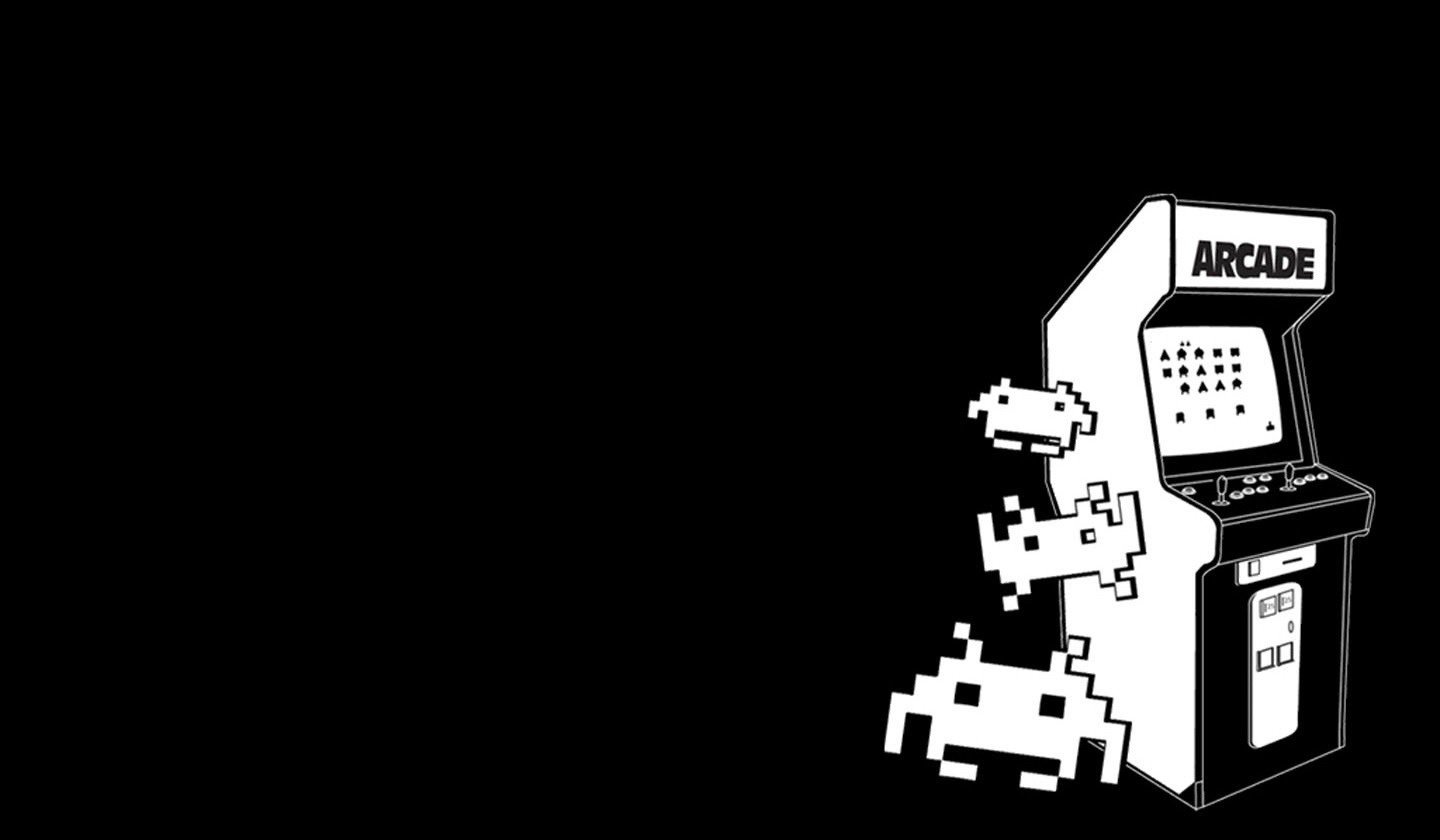 Retro arcade cabinet with pixelated aliens HD Wallpaper