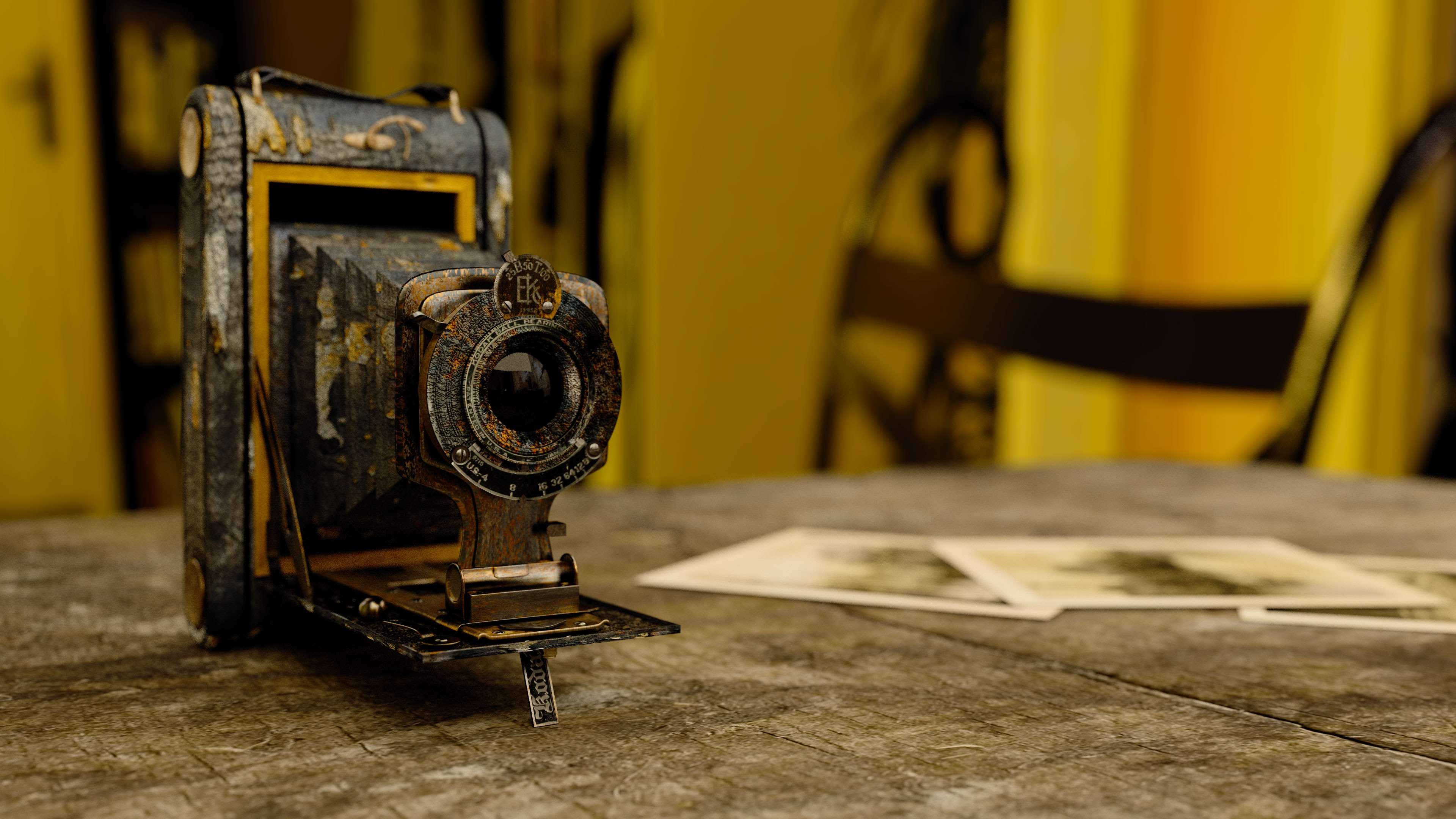 Old camera with photographs HD Wallpaper