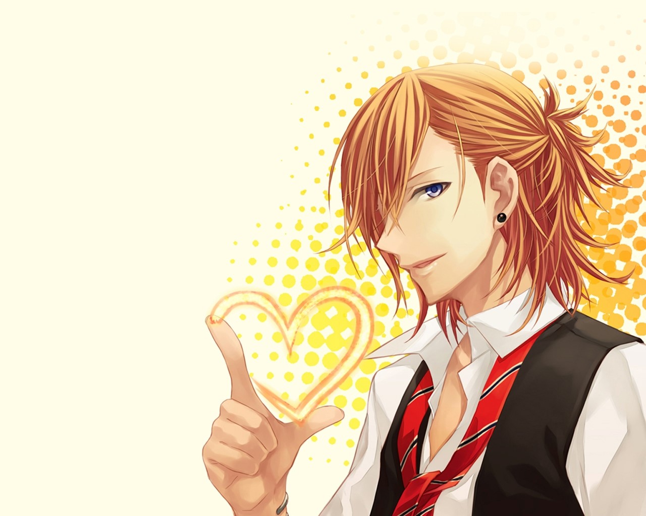 Anime boy with orange hair making a heart gesture HD Wallpaper