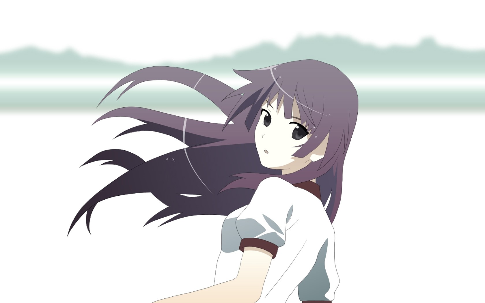 Anime girl with purple hair in the wind HD Wallpaper