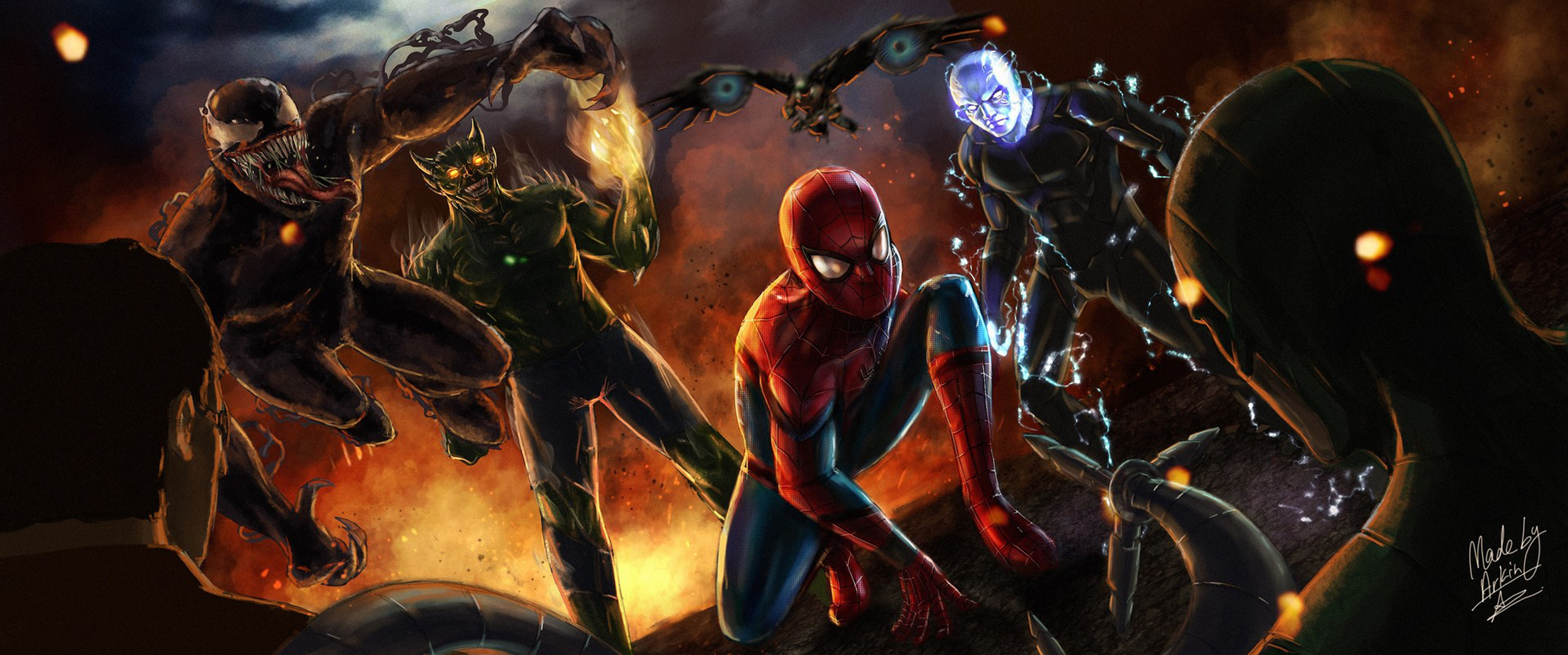 Spider-Man and Sinister Six Artwork HD Wallpaper