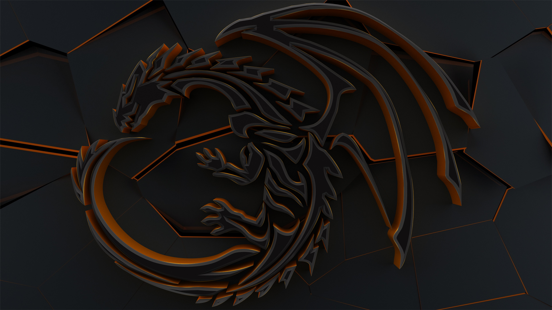 3D Black and Orange Dragon Artwork HD Wallpaper