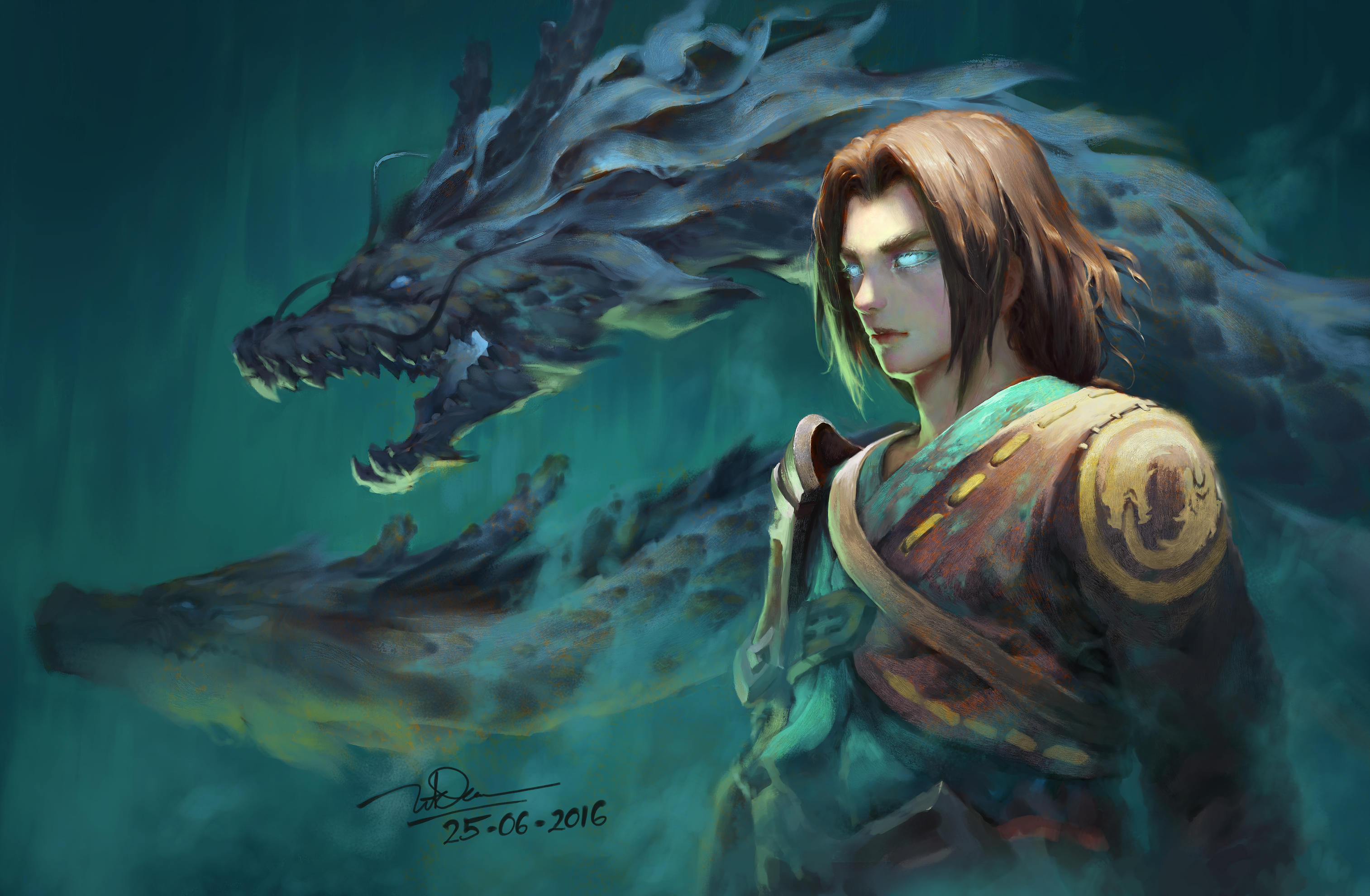 Man and Dragon Artwork HD Wallpaper