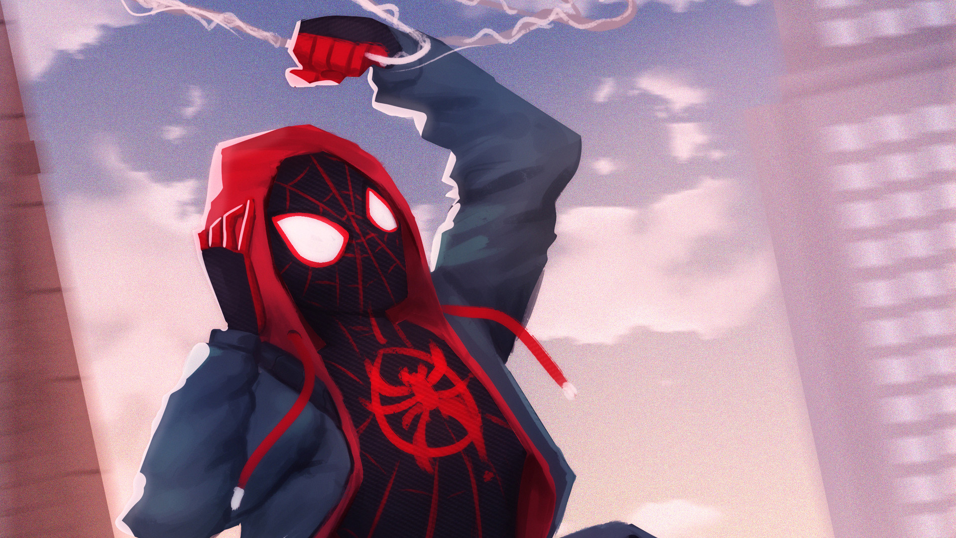 Spider-Man from Into the Spider-Verse swinging HD Wallpaper