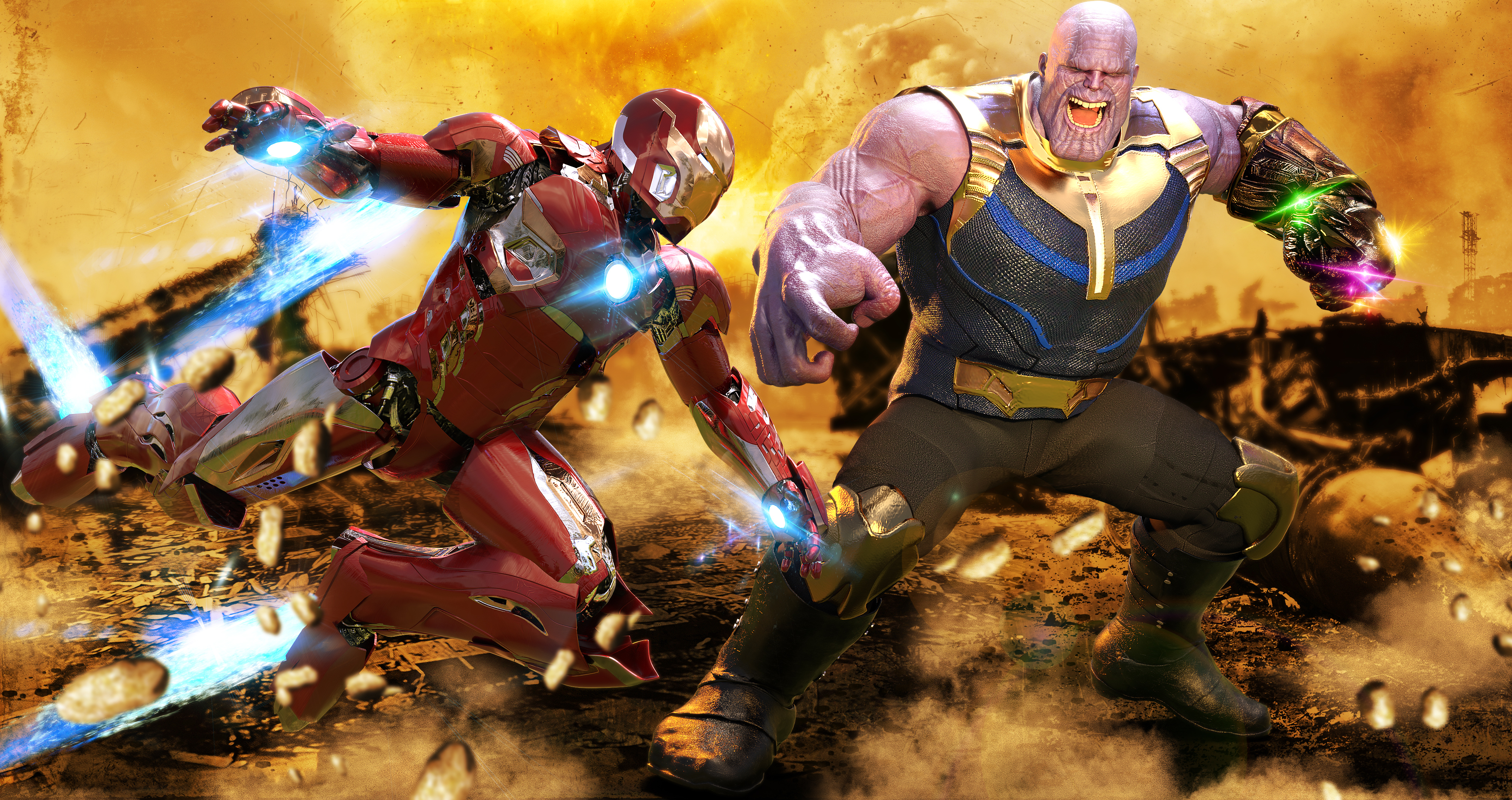Iron Man vs. Thanos 4K HD Wallpaper