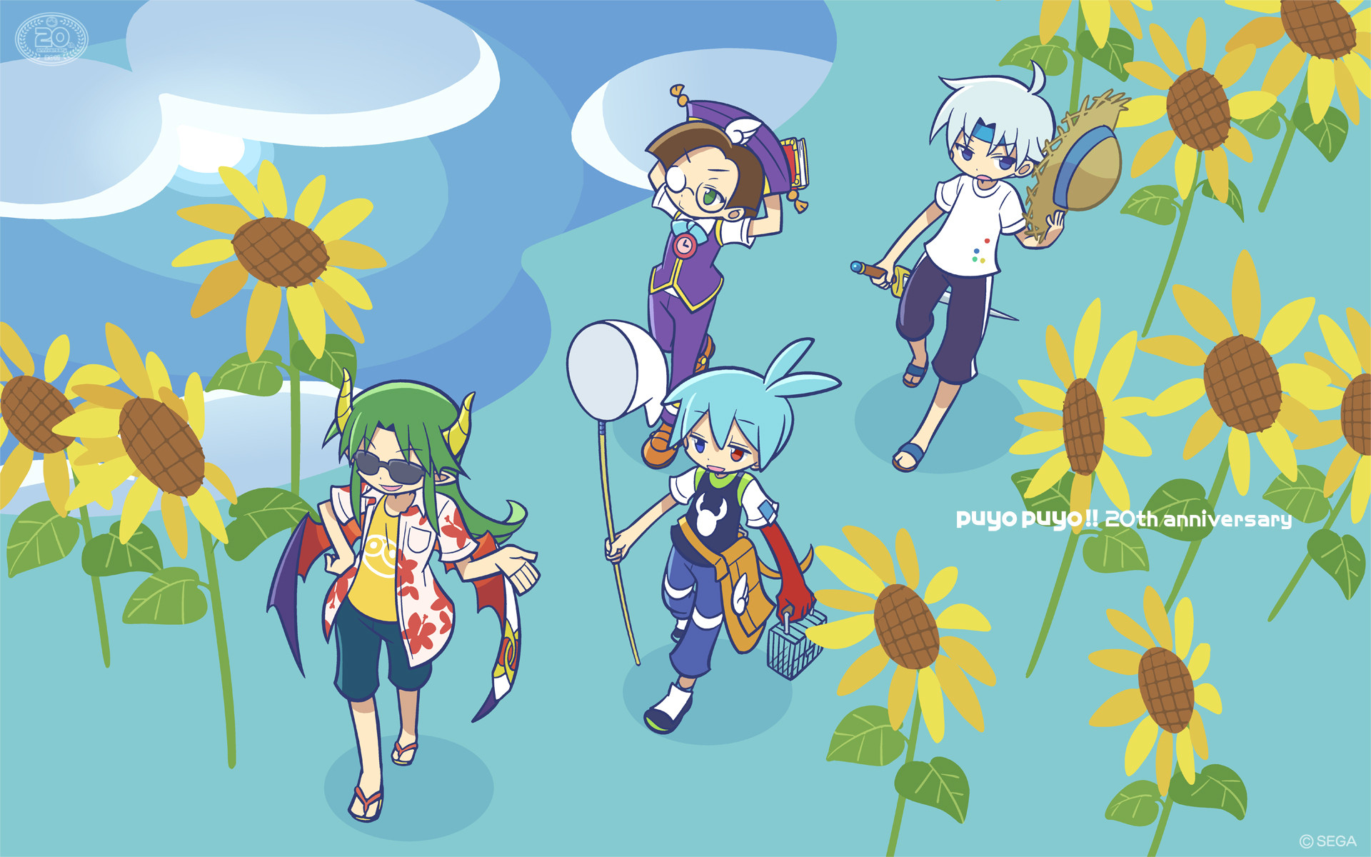 Puyo Puyo characters with sunflowers HD Wallpaper