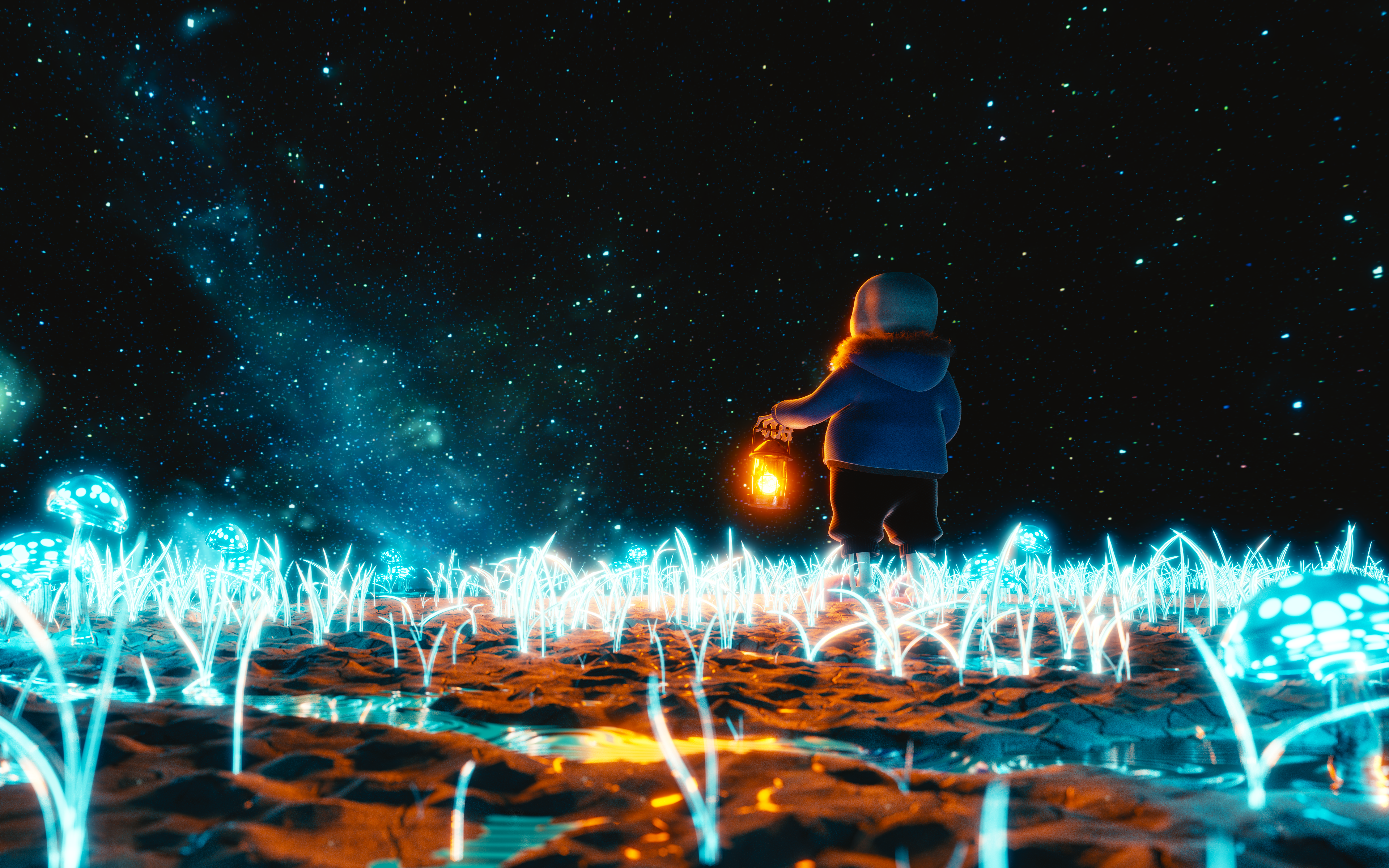 Sans from Undertale holding a lantern in a starry field HD Wallpaper