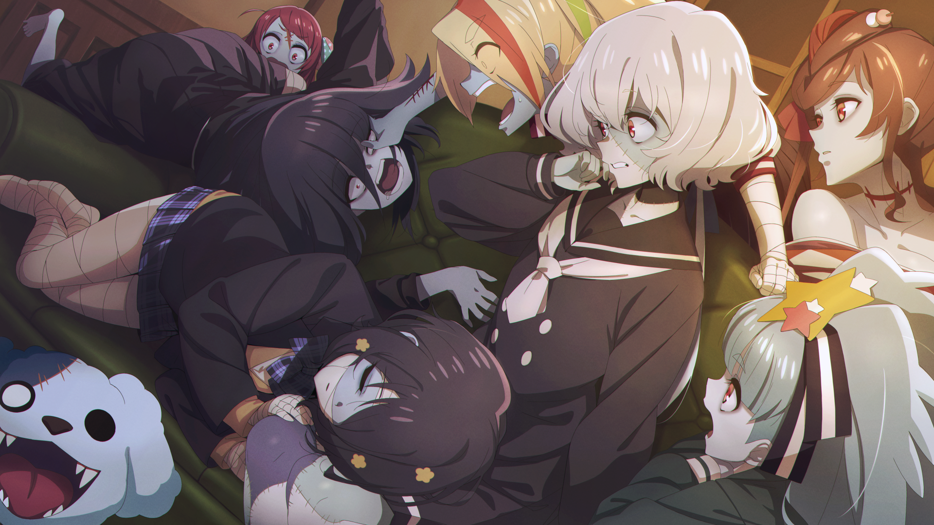 Zombie Land Saga characters lying on a couch HD Wallpaper
