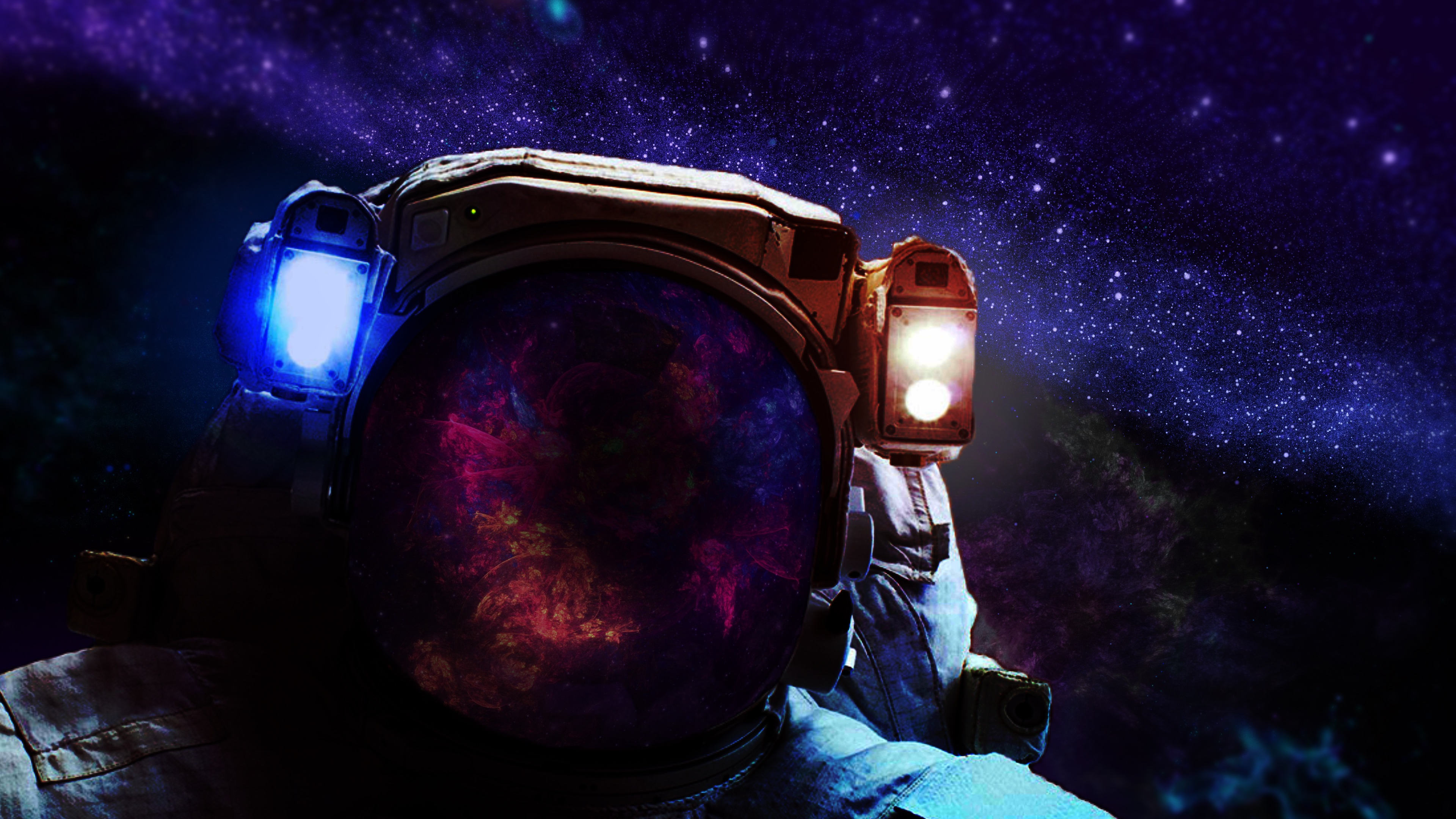 Astronaut in space with galaxy reflection HD Wallpaper