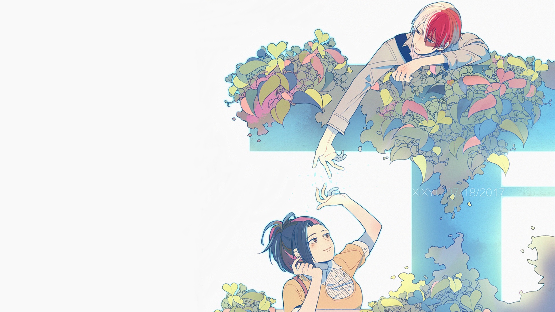 Momo Yaoyorozu and Shouto Todoroki reaching for each other HD Wallpaper