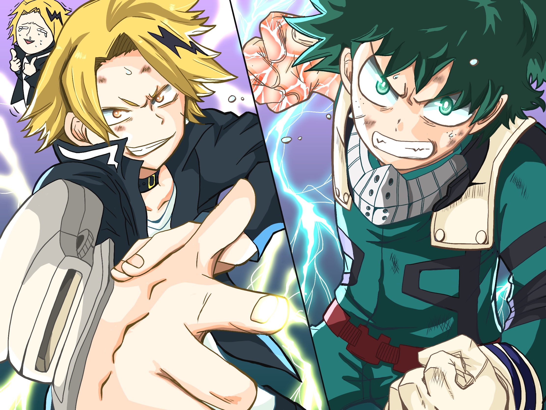 Denki Kaminari and Izuku Midoriya from My Hero Academia HD Wallpaper