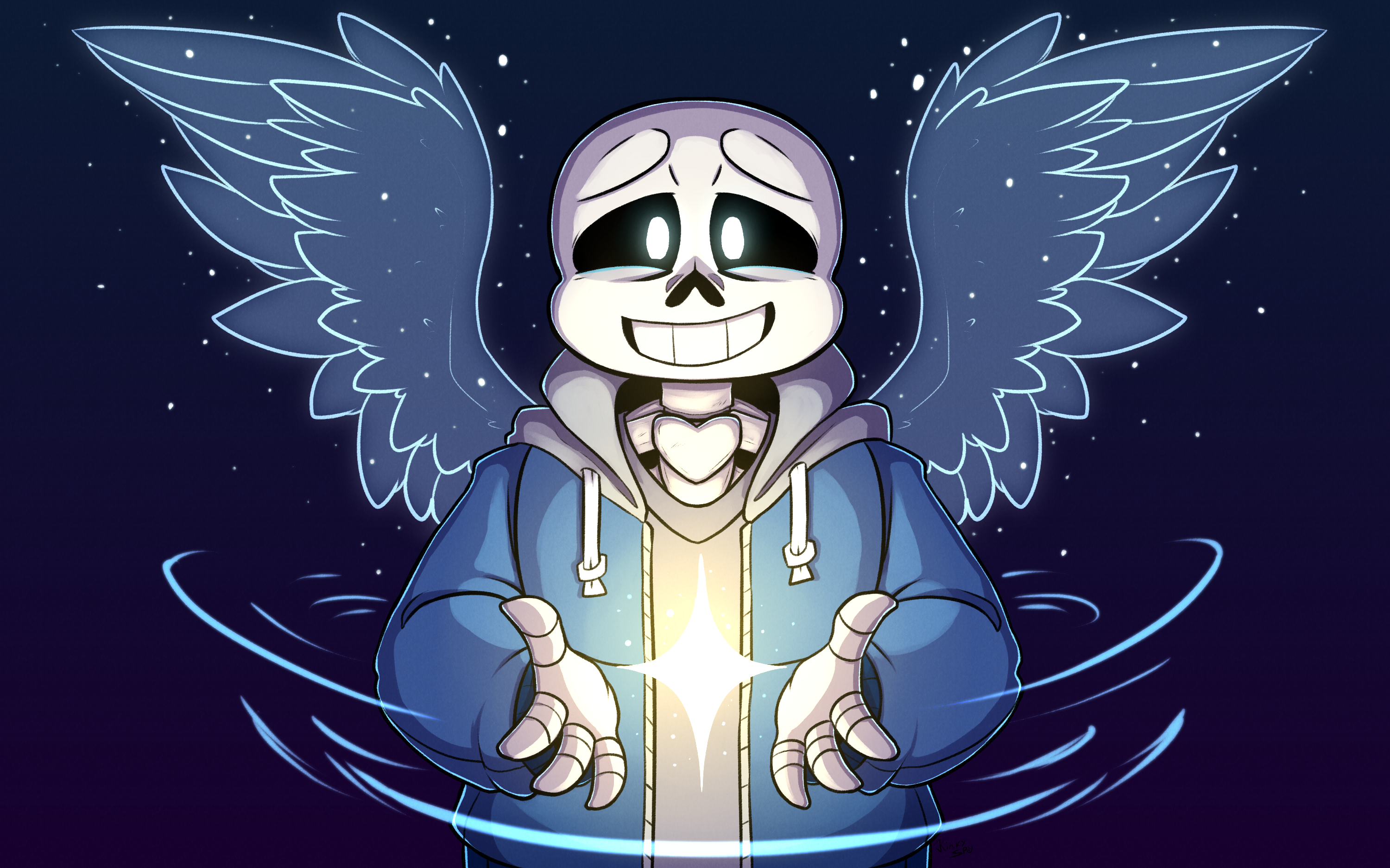 Sans from Undertale with wings and glowing star HD Wallpaper