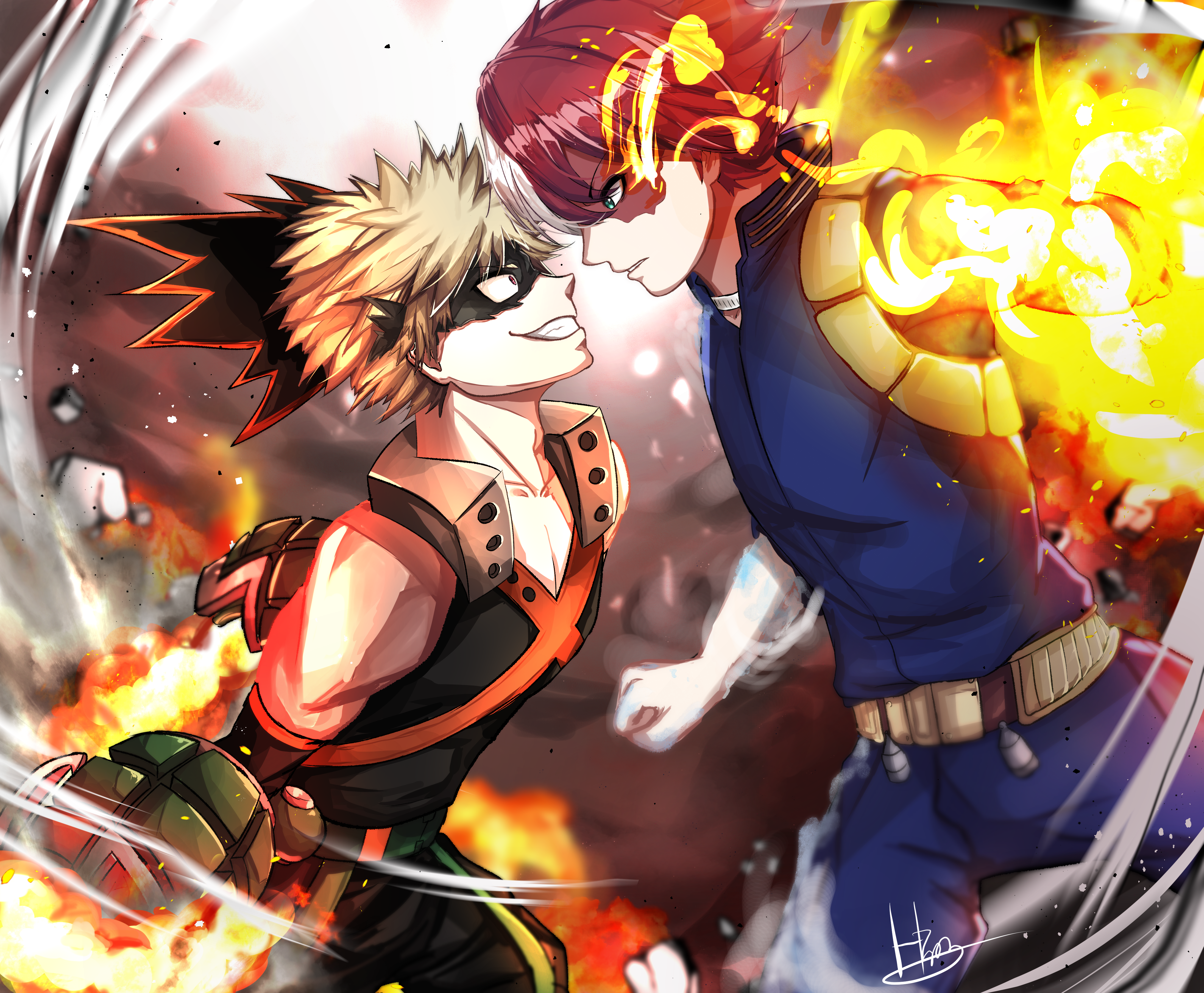 Katsuki Bakugou and Shoto Todoroki Intense Clash HD Wallpaper