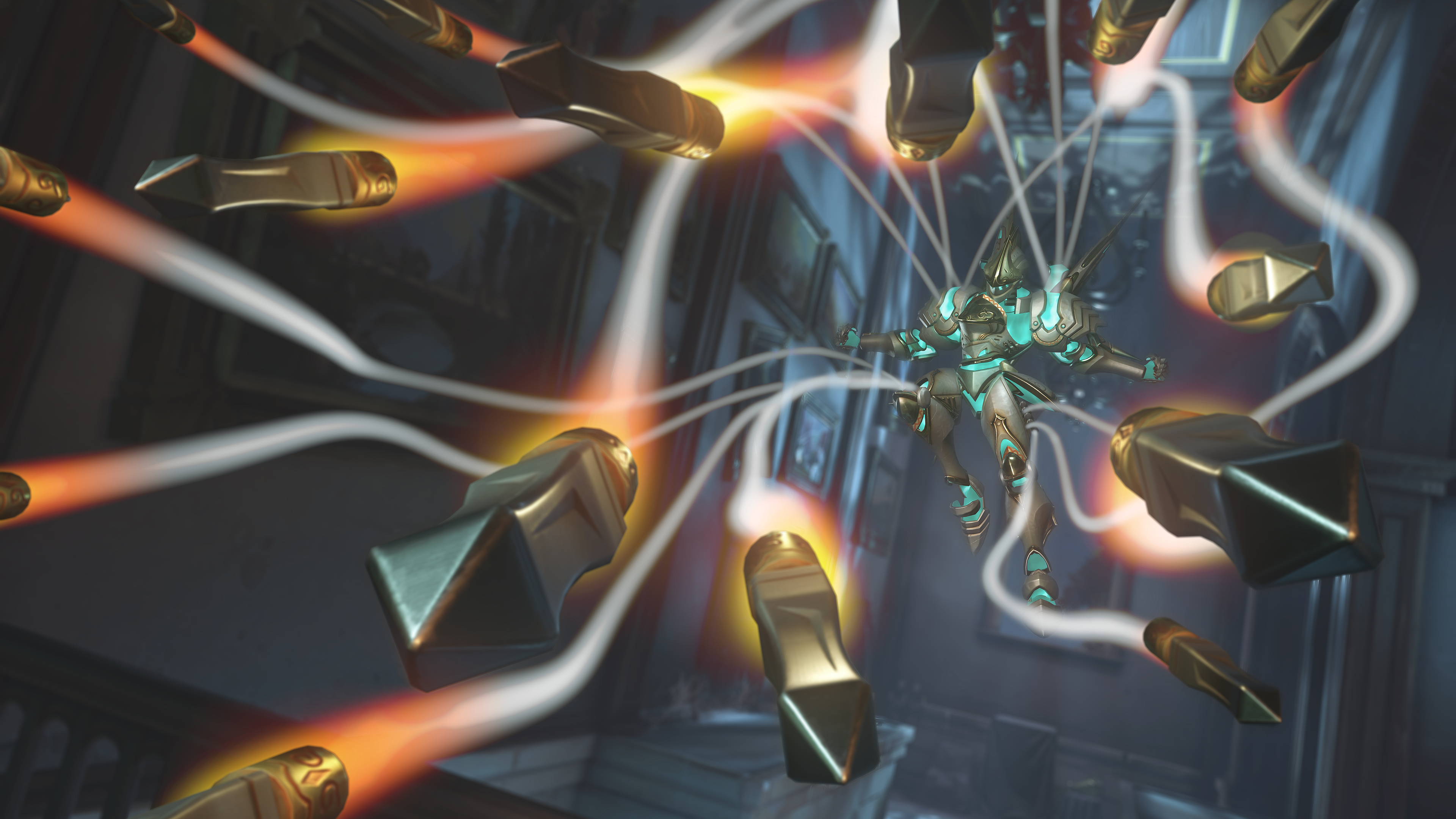 Pharah from Overwatch surrounded by projectiles HD Wallpaper