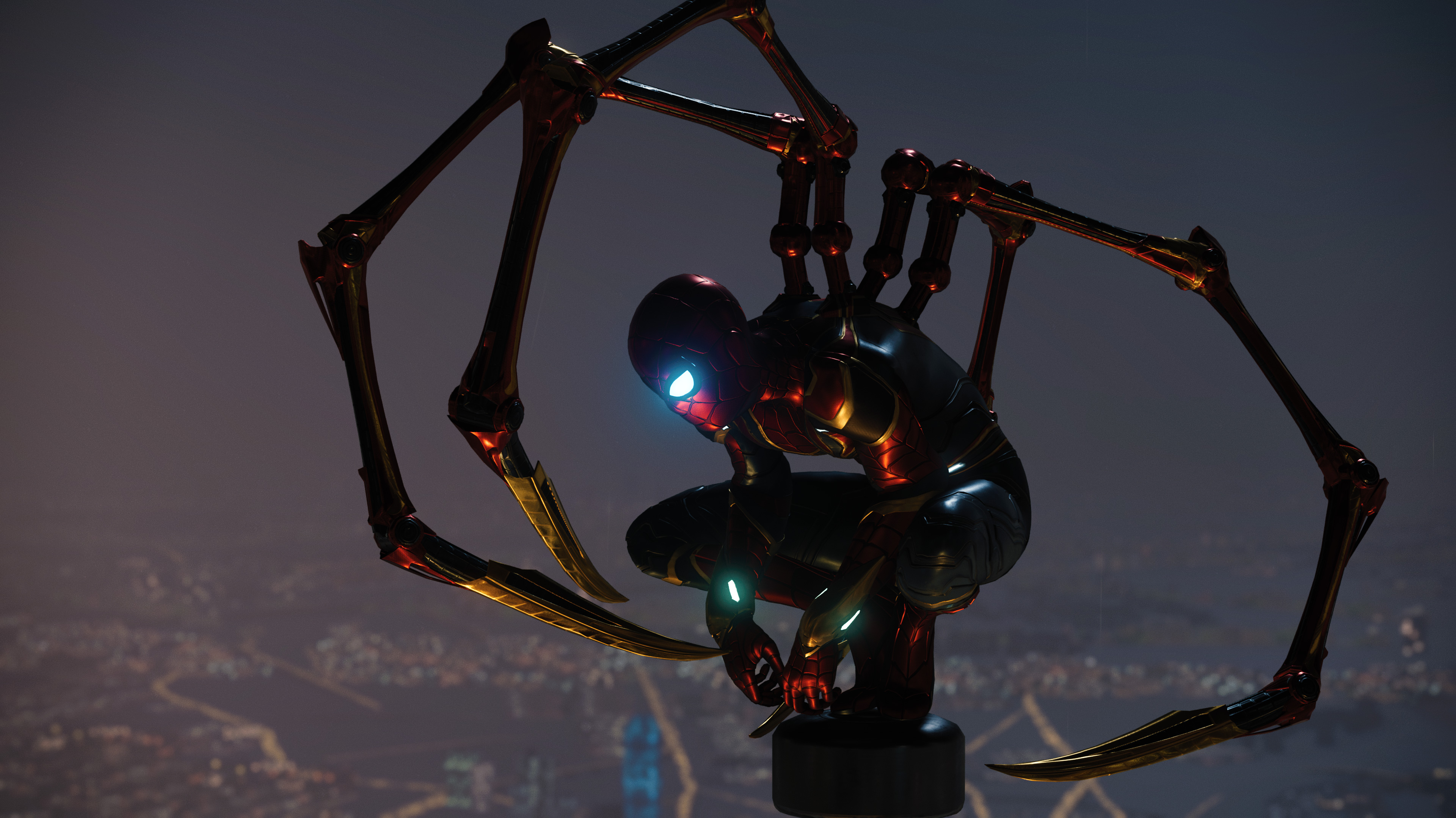 Iron Spider Suit with Mechanical Legs at Night HD Wallpaper