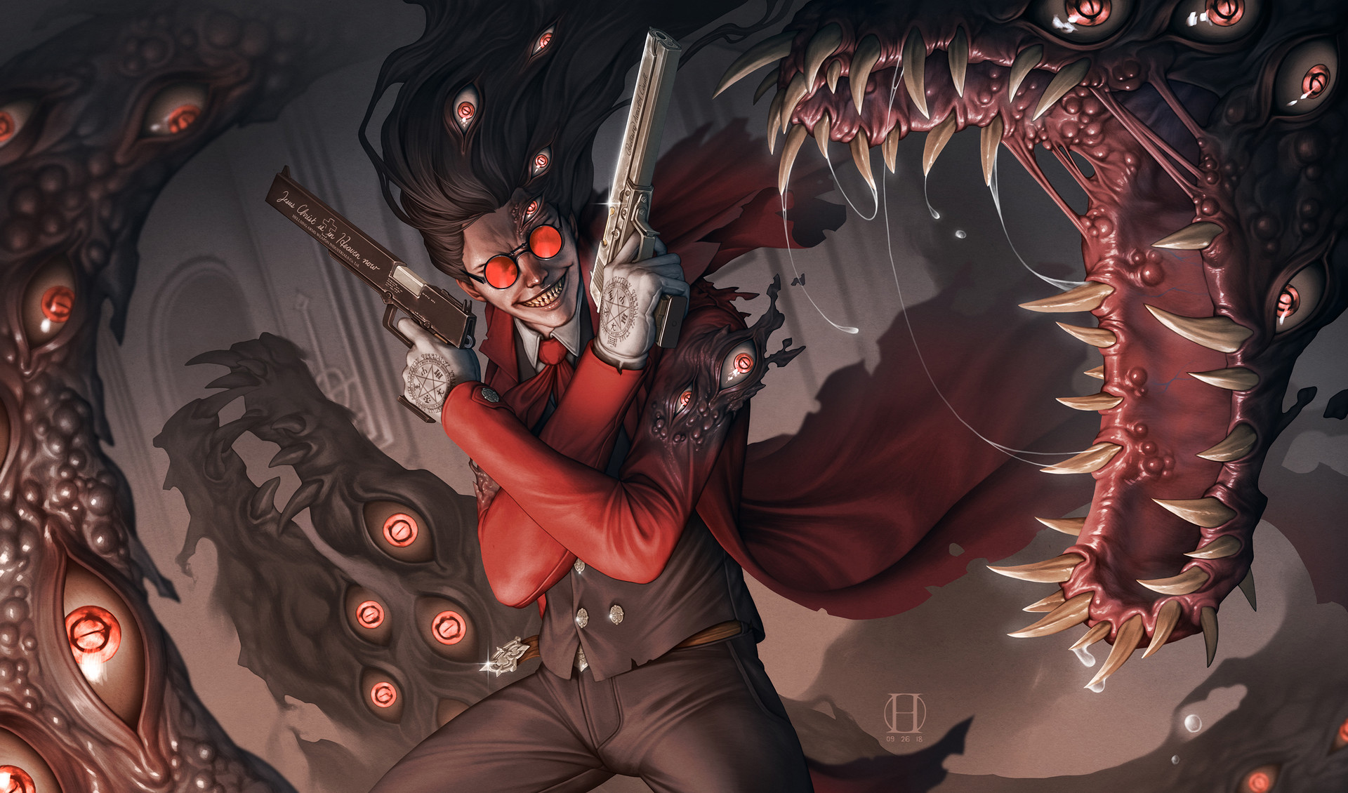 Alucard from Hellsing with monstrous creatures HD Wallpaper